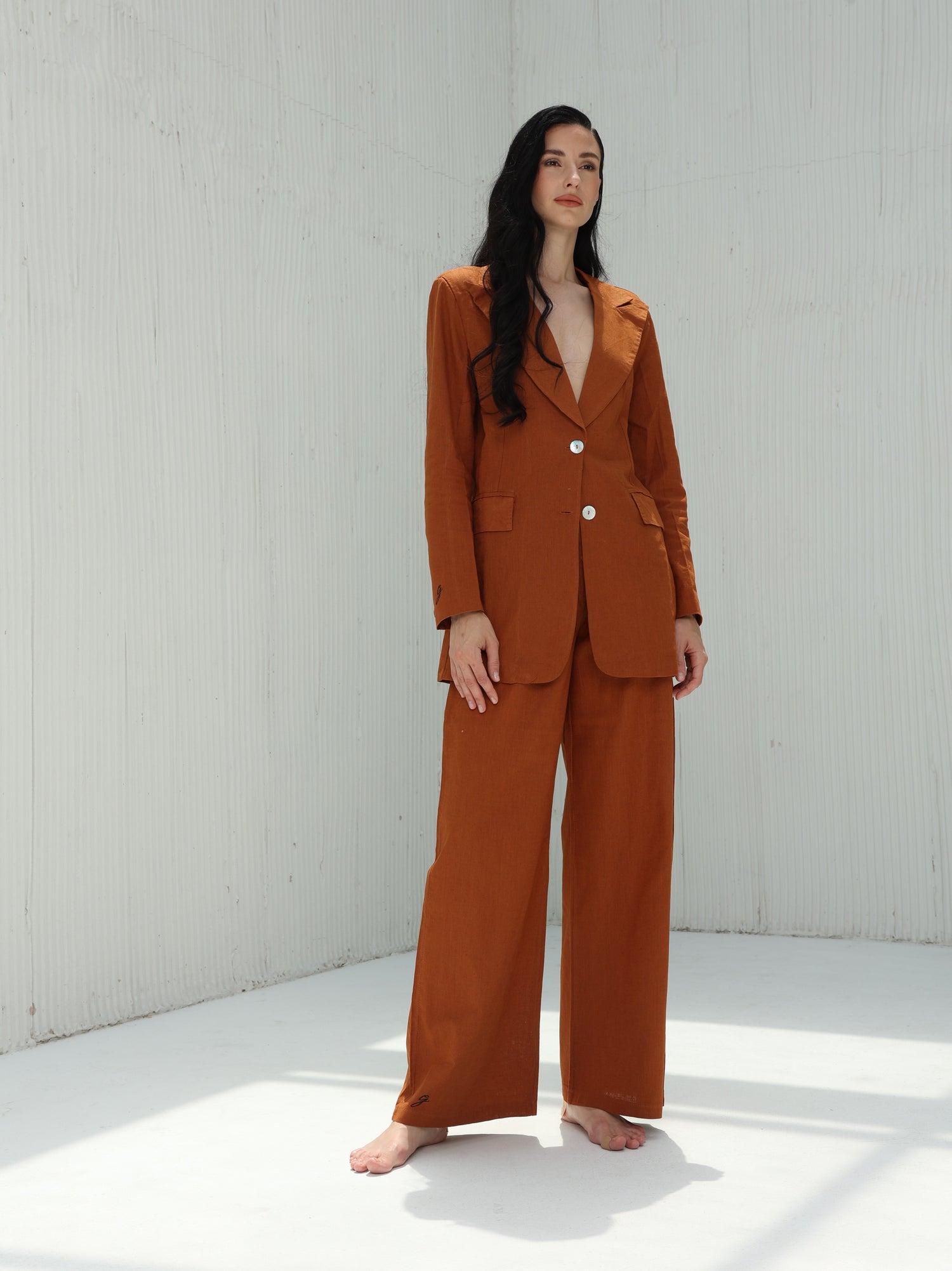 Piera Classic Linen Pants from G Linen World - Siene - Front shot