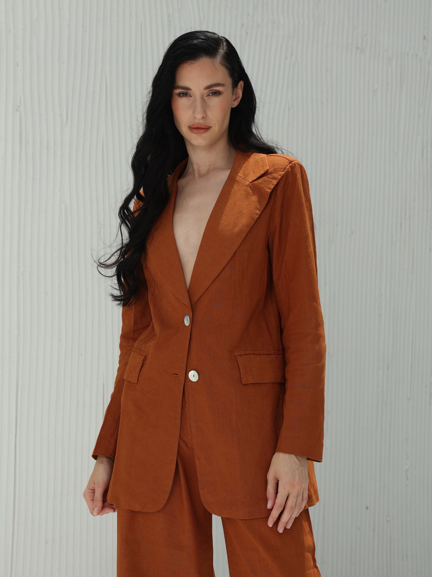 Piera Classic Linen Blazer from G Linen World - Siene - Front