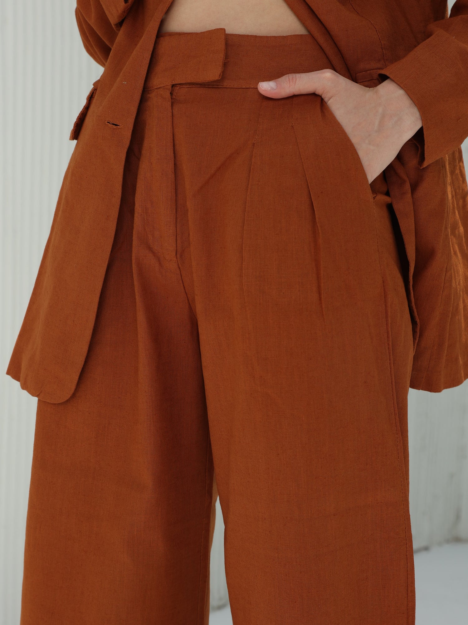 Piera Classic Linen Pants from G Linen World - Siene - Details