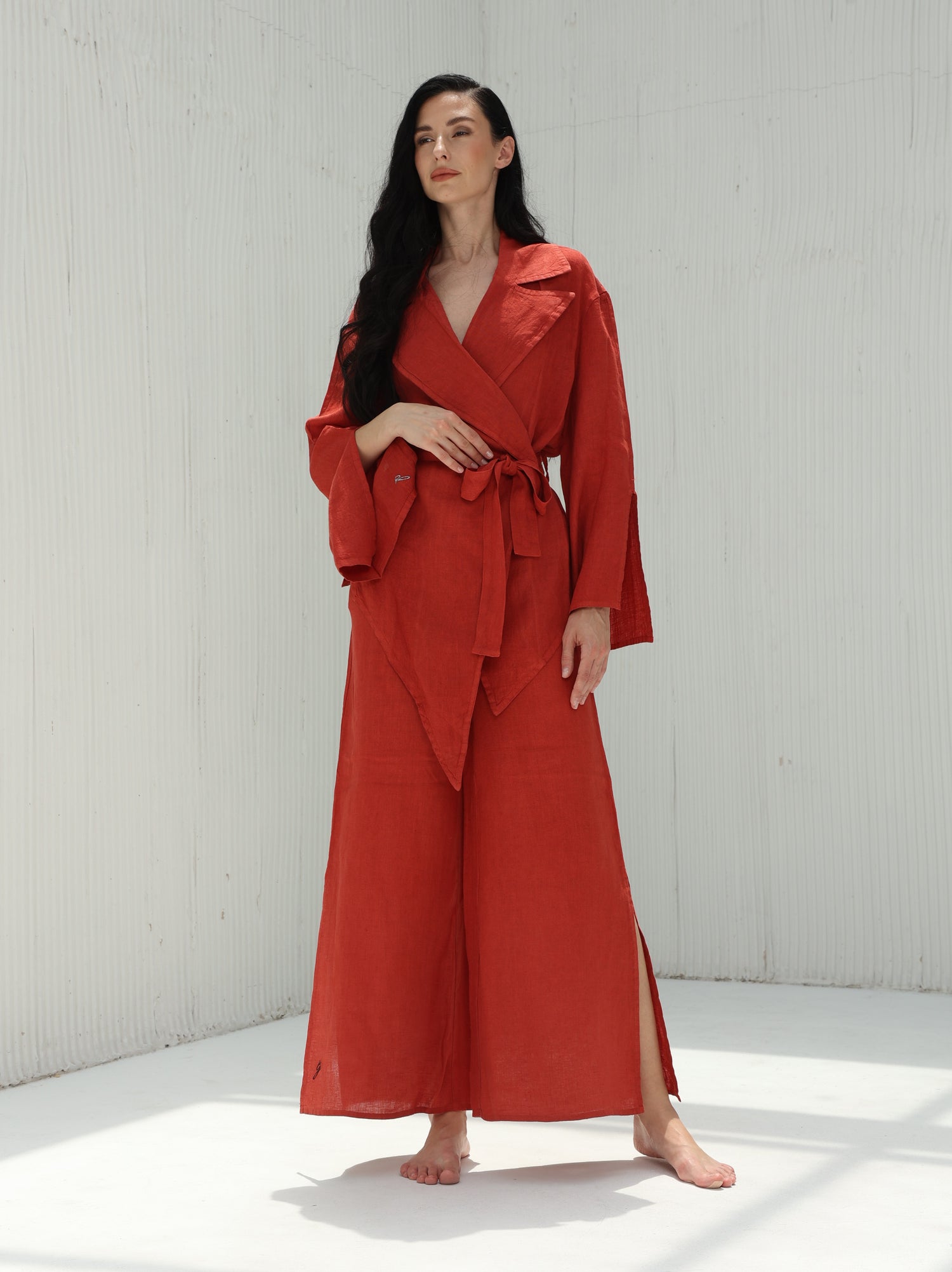 Sofia Pure Linen Blazer From G Linen World - Pompeian Red - Coord set front shot