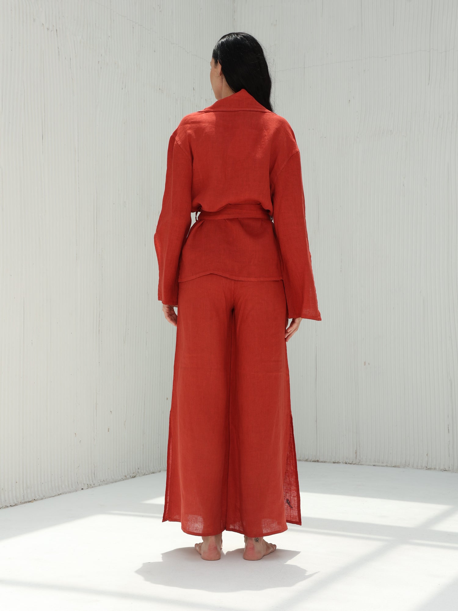 Sofia Pure Linen Blazer From G Linen World - Pompeian Red - Coord set Back shot