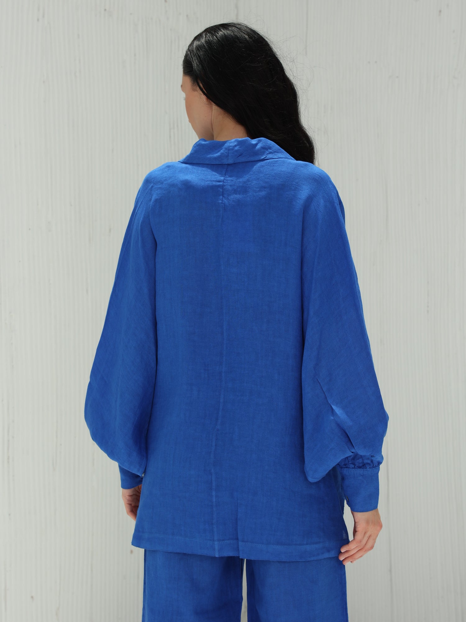 Fia Pure Linen Double-Breasted Blazer from G Linen World - Classic Blue - Back shot