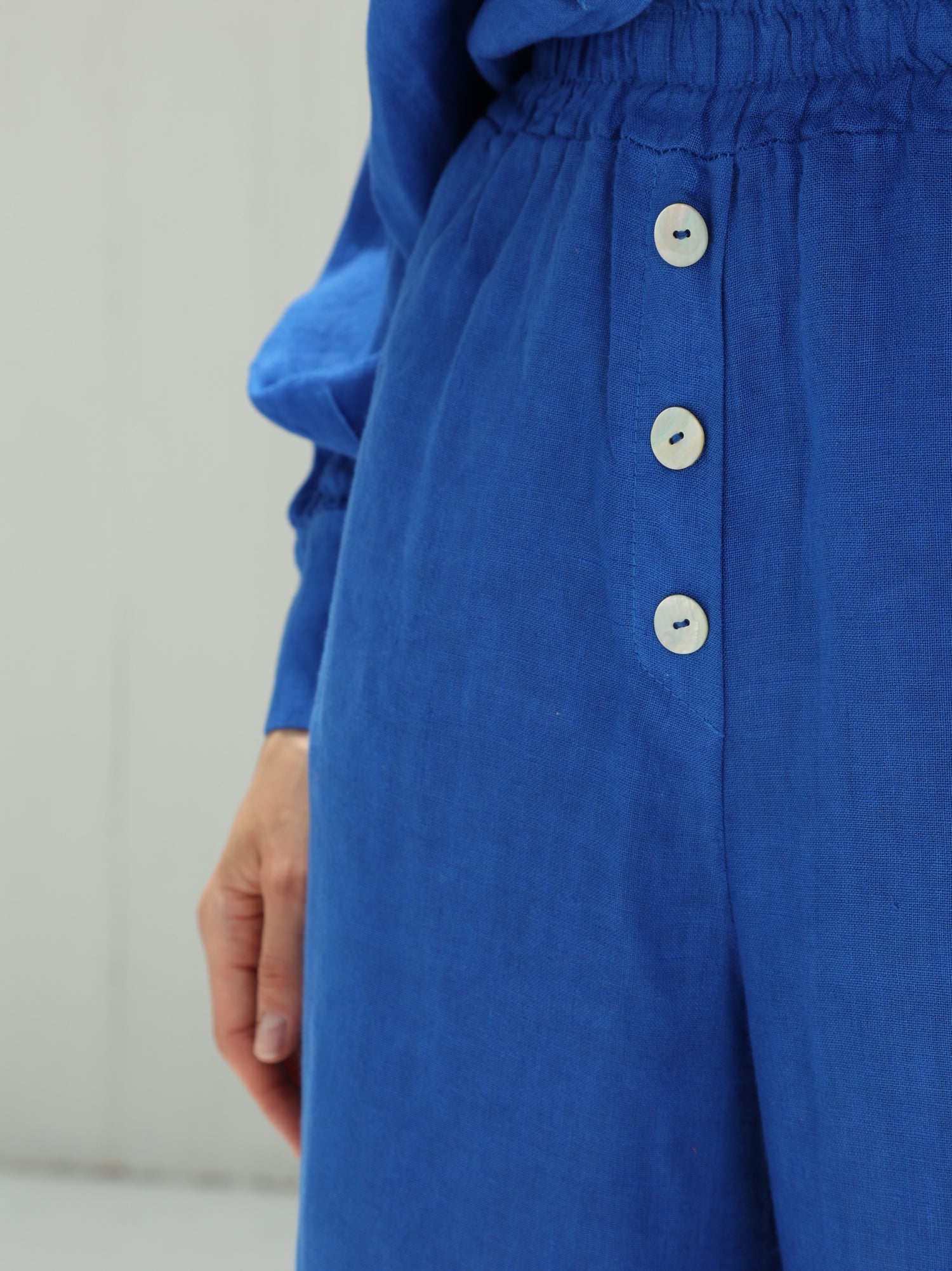 Fia Pure Linen Wide-leg Pants from G Linen World - Classic Blue - Close up image