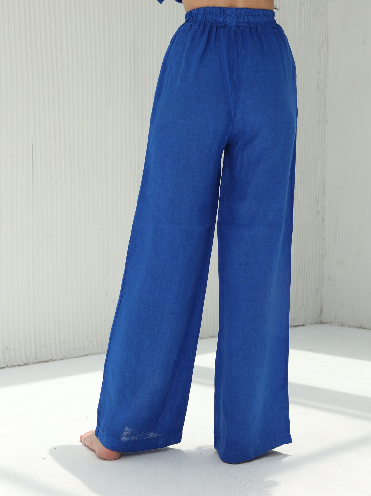 Fia Pure Linen Wide-leg Pants from G Linen World - Classic Blue