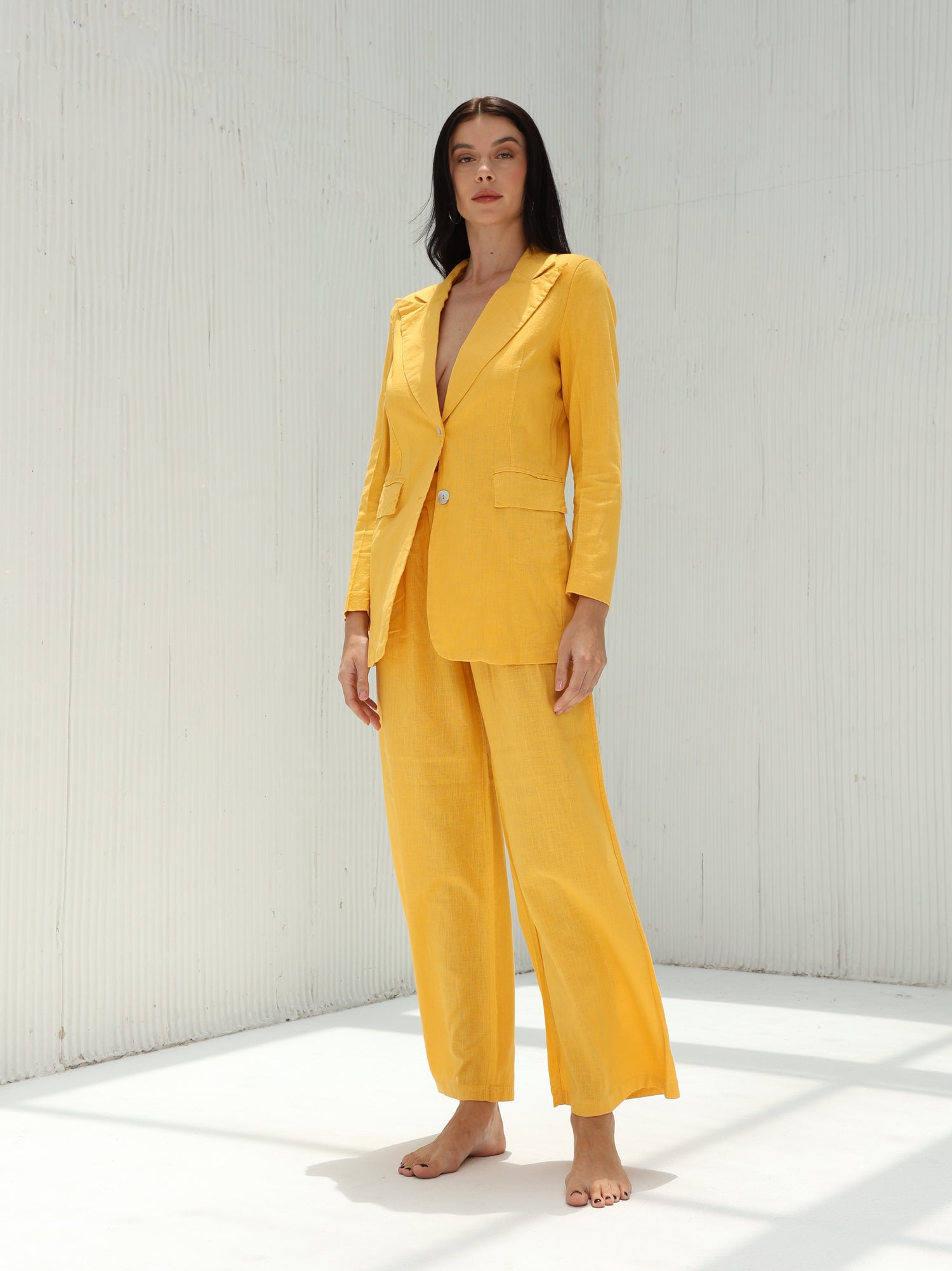 Piera Classic Linen Blazer from G Linen World - Mari Gold