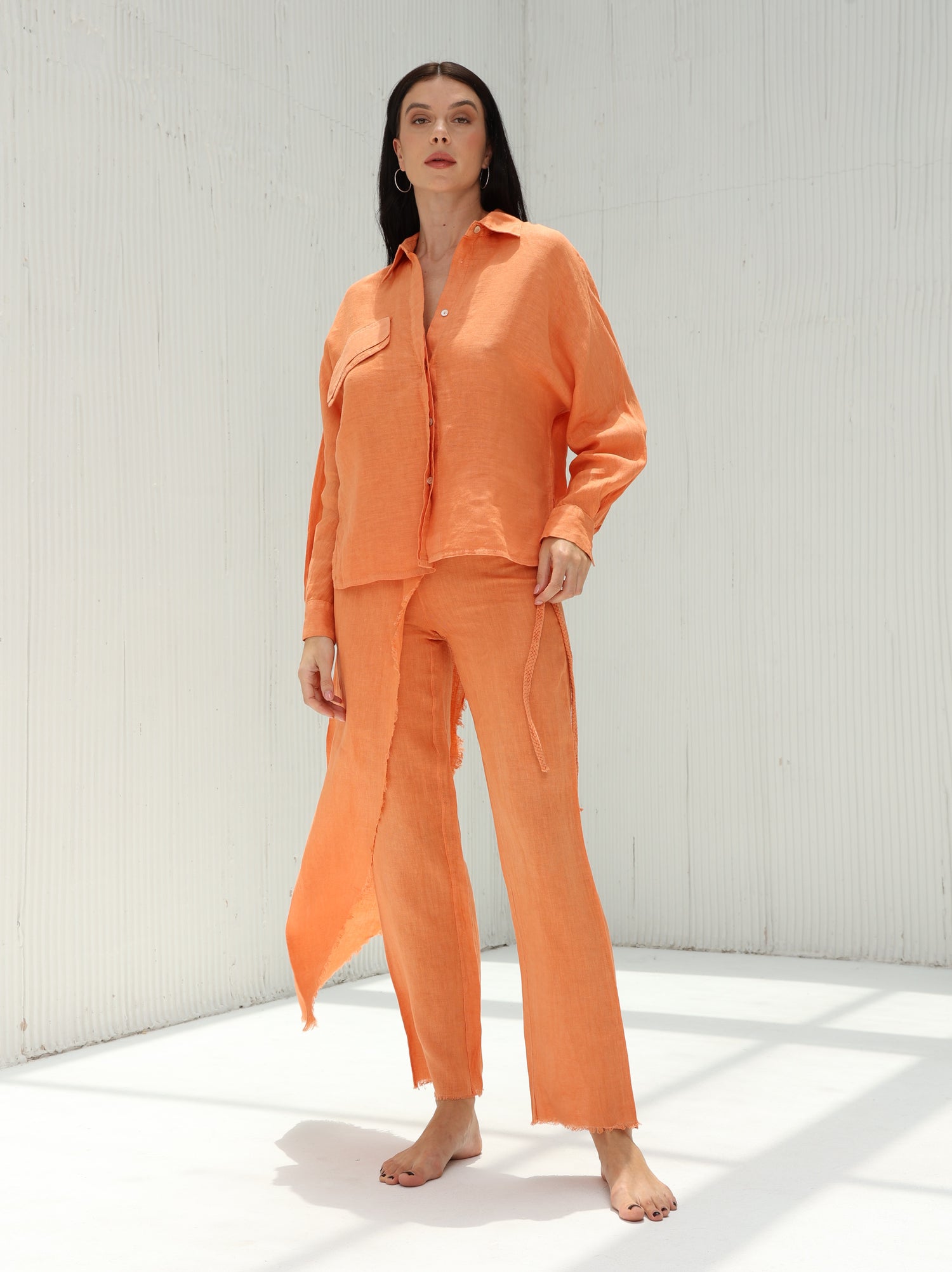 Lia Pure Linen Shirt from G Linen World - Dusty Clay - Coord set