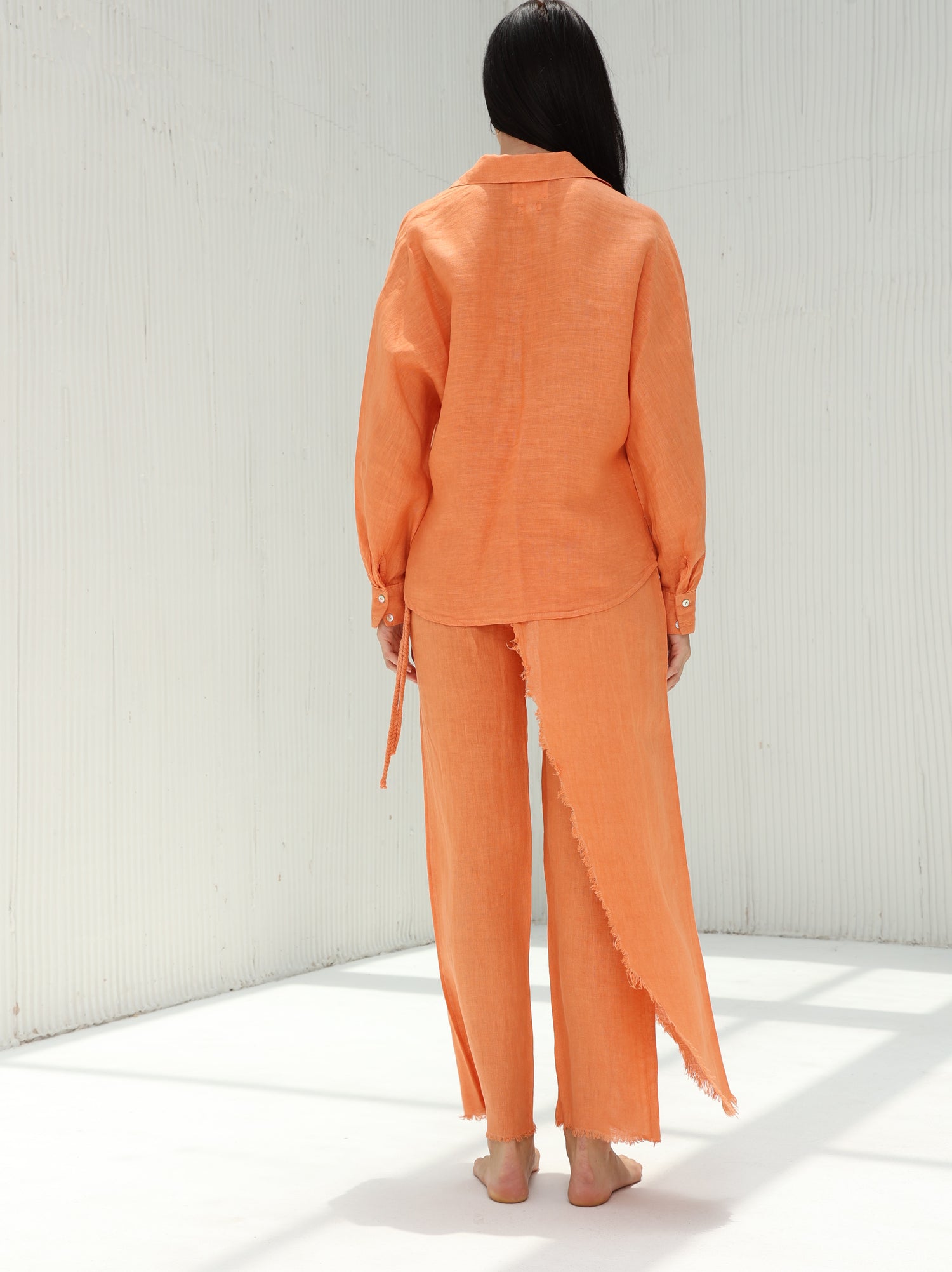 Lia Pure Linen Shirt from G Linen World - Dusty Clay - Coord set back shot