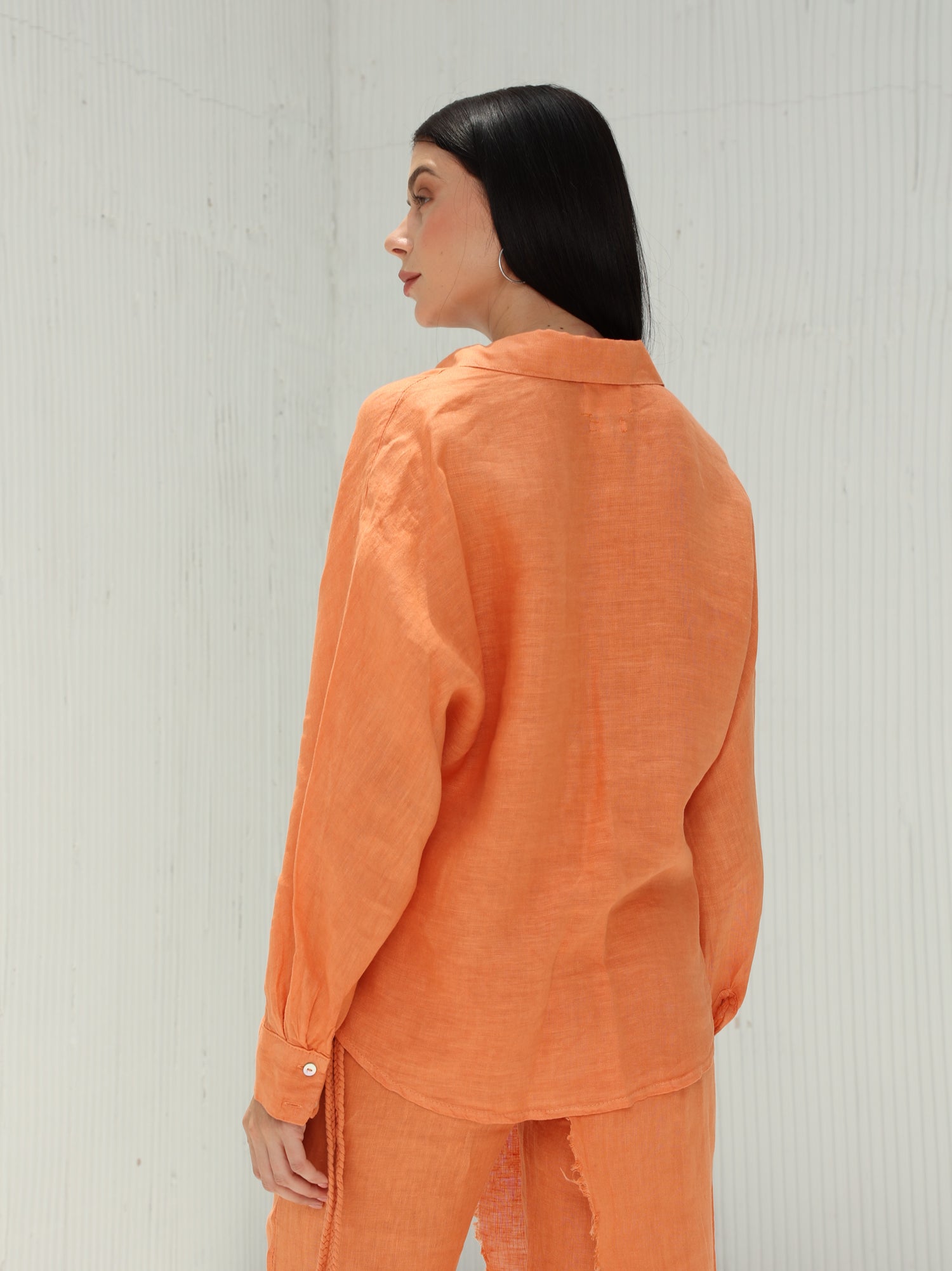 Lia Pure Linen Shirt from G Linen World - Dusty Clay - Back shot