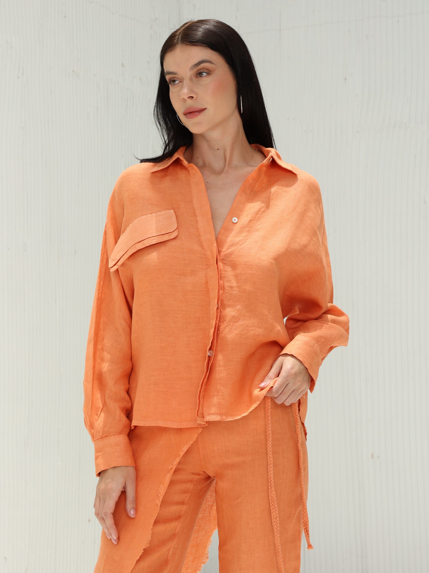 Lia Pure Linen Shirt from G Linen World - Dusty Clay - Front shot