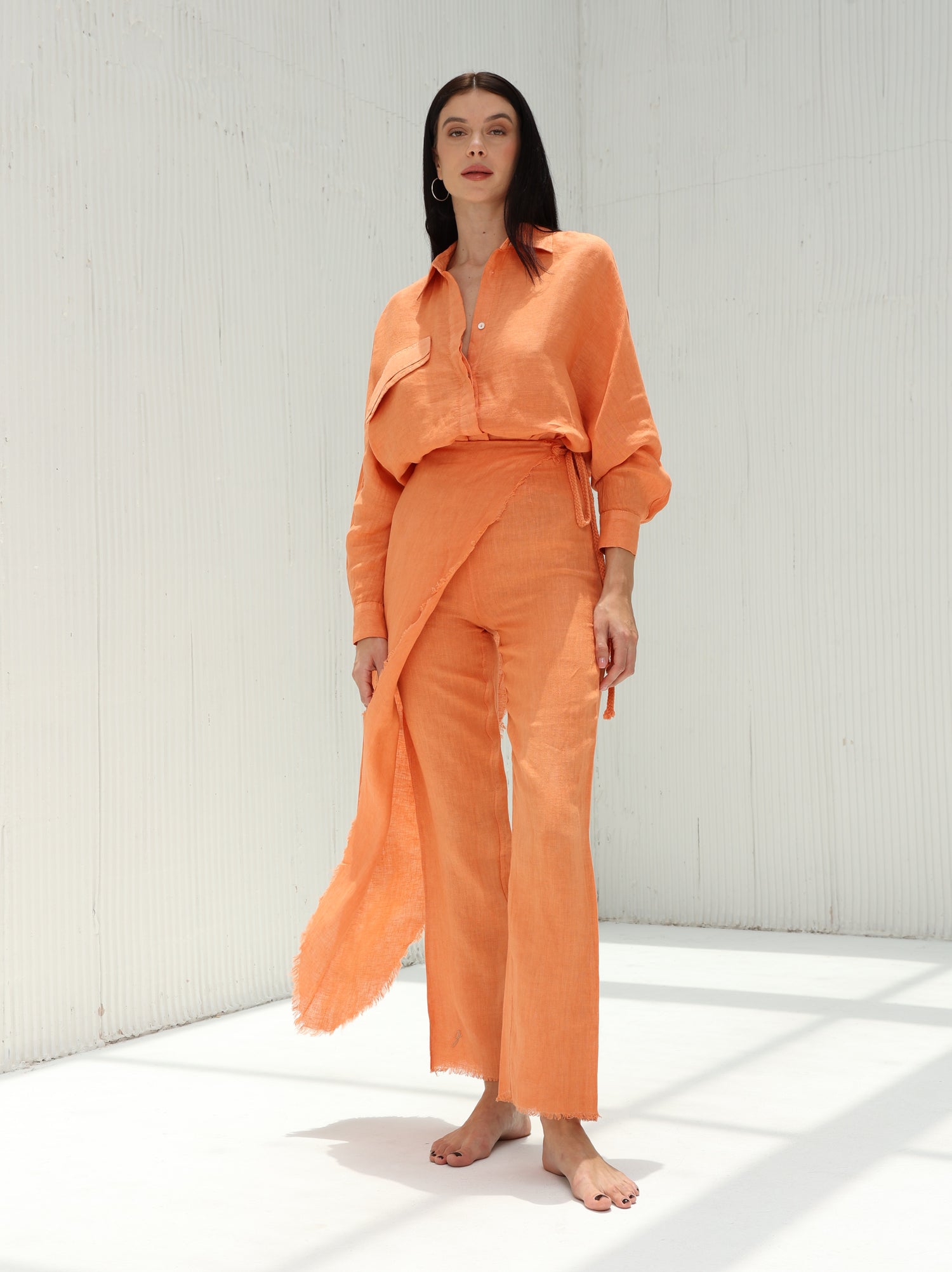 Lia Pure Linen Wrap Skirt Pants by G Linen  - Dusted Clay Coord set