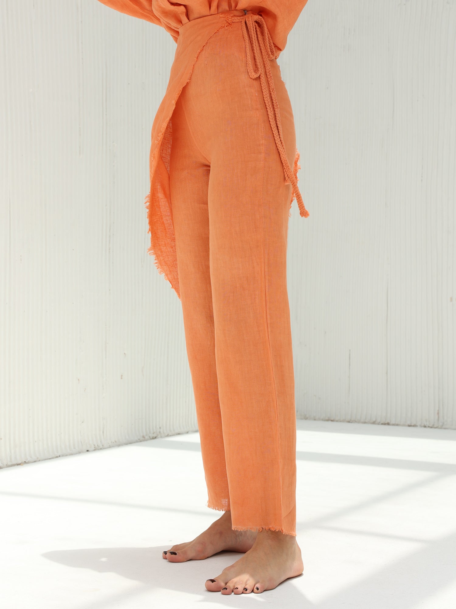 Lia Pure Linen Wrap Skirt Pants by G Linen  - Dusted Clay - Side shot