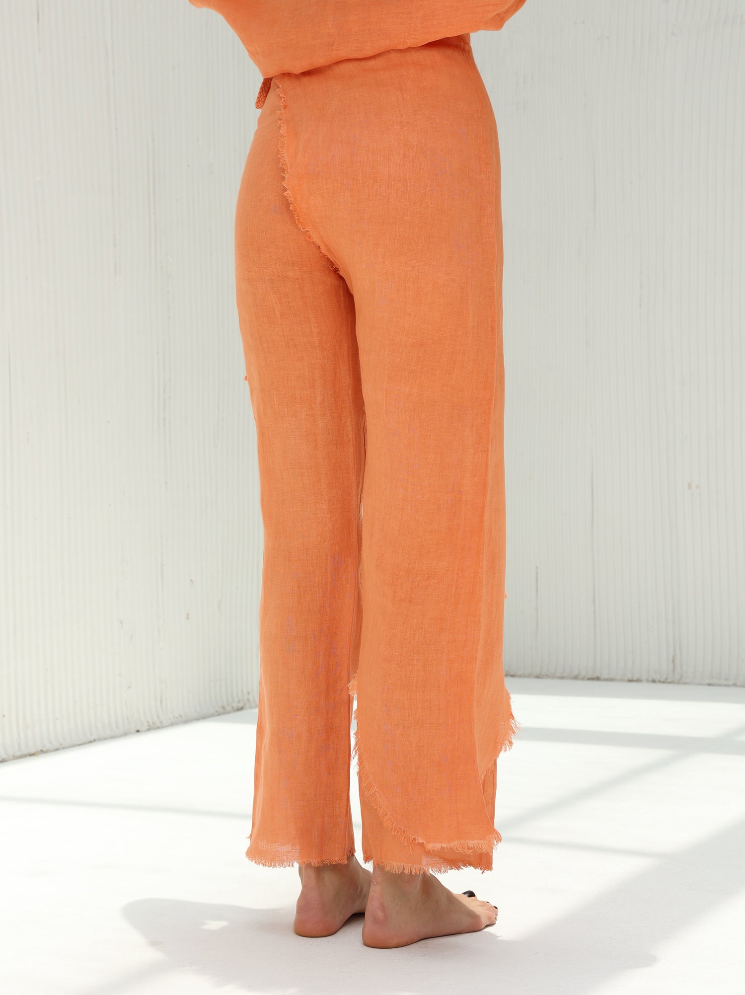 Lia Pure Linen Wrap Skirt Pants by G Linen  - Dusted Clay - Back shot