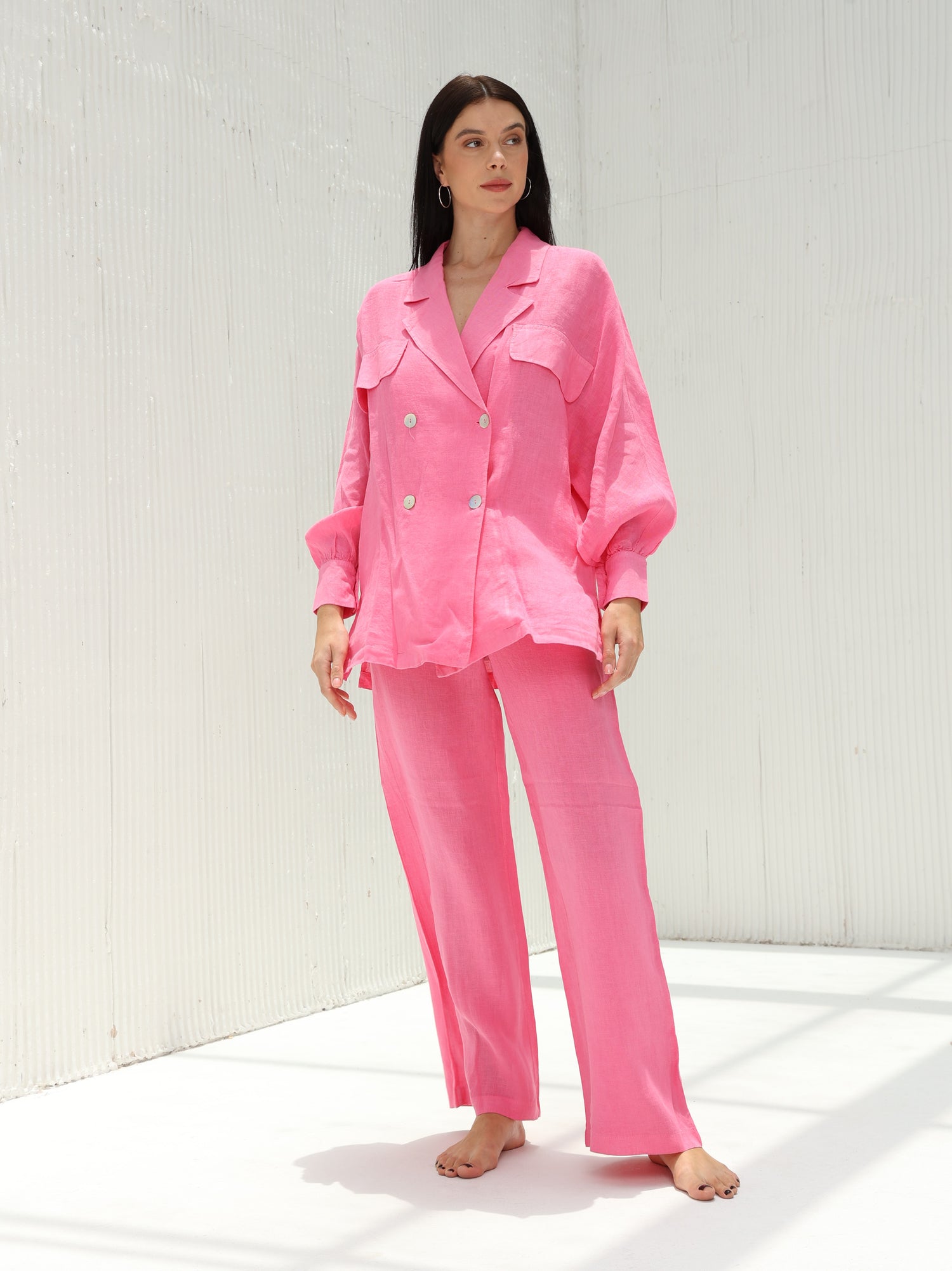 Fia Pure Linen Double-Breasted Blazer from G Linen World - Lotus - Coord set