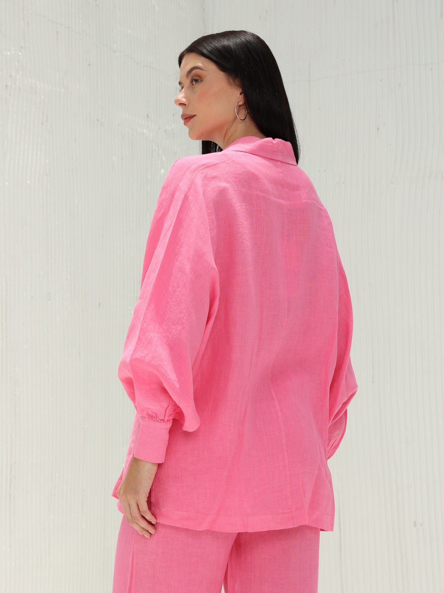 Fia Pure Linen Double-Breasted Blazer from G Linen World - Lotus - Side shot