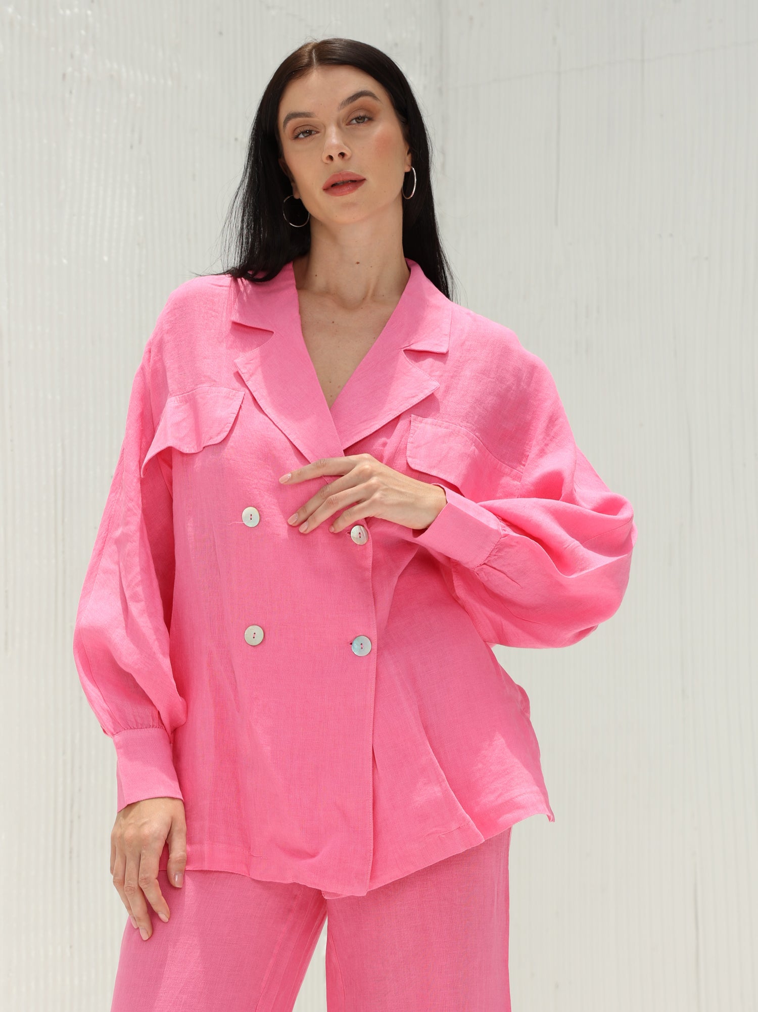 Fia Pure Linen Double-Breasted Blazer from G Linen World - Lotus