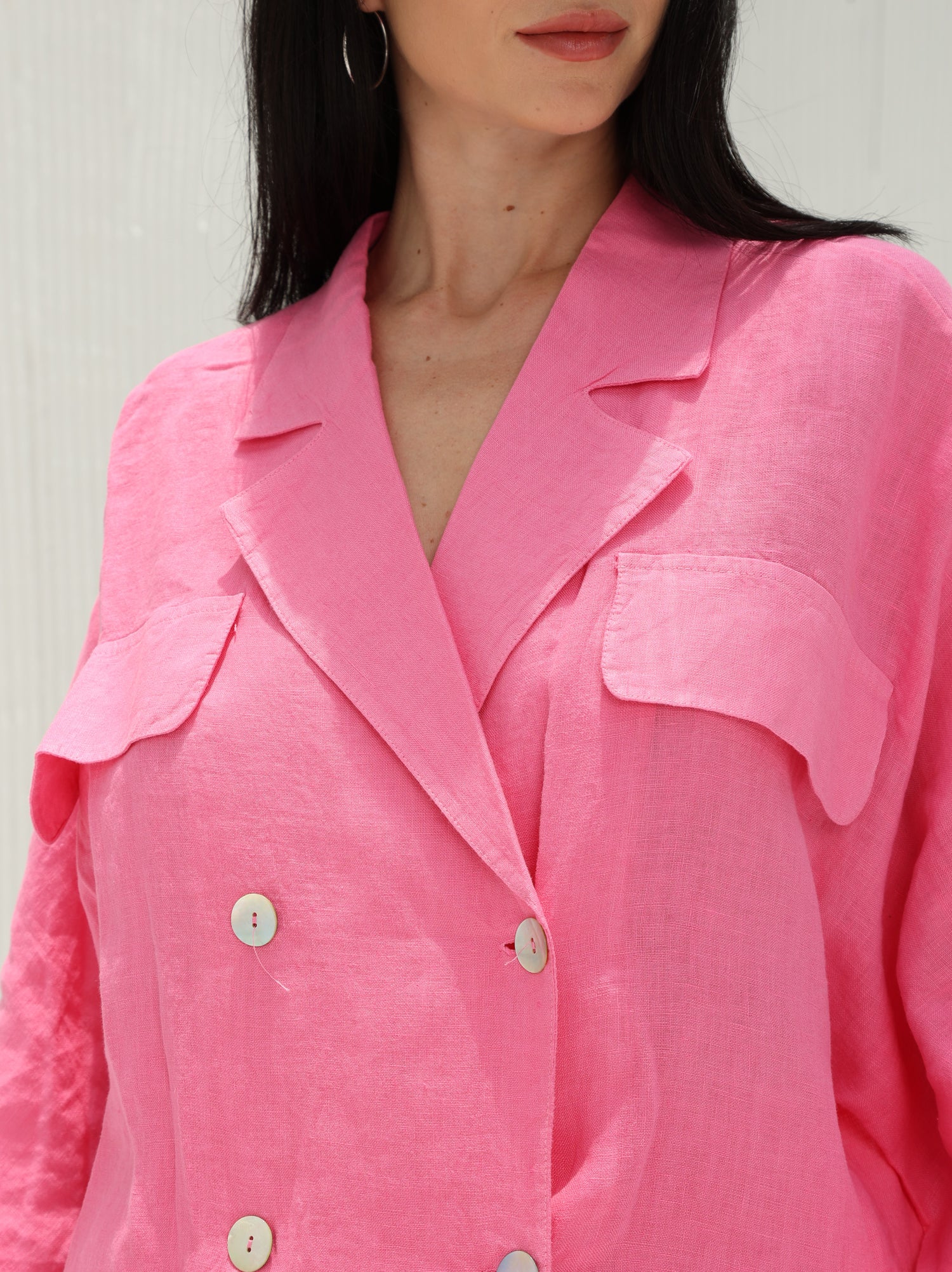 Fia Pure Linen Double-Breasted Blazer from G Linen World - Lotus - Close up