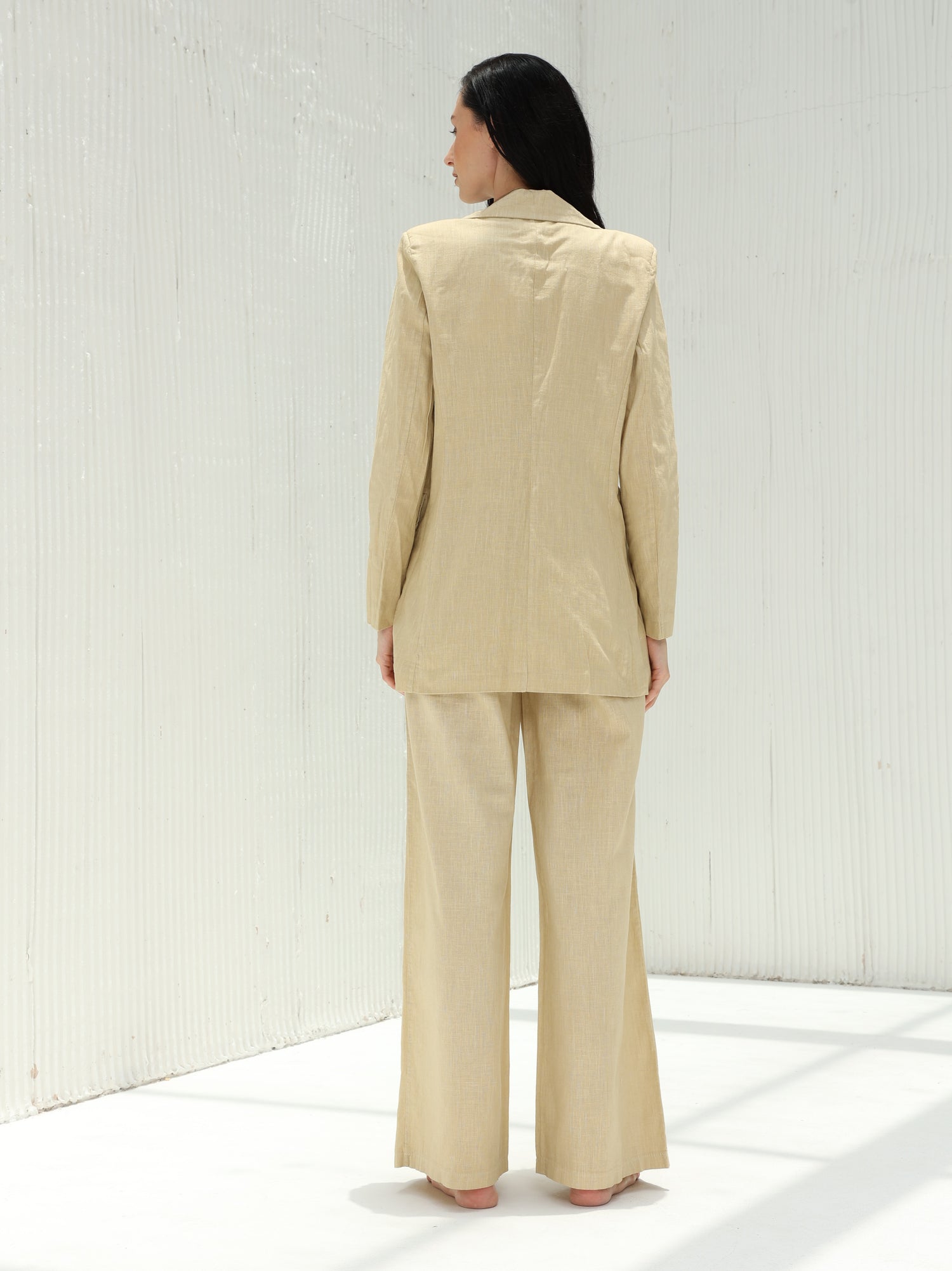 Piera Classic Linen Pants from G Linen World - Hay - Back shot