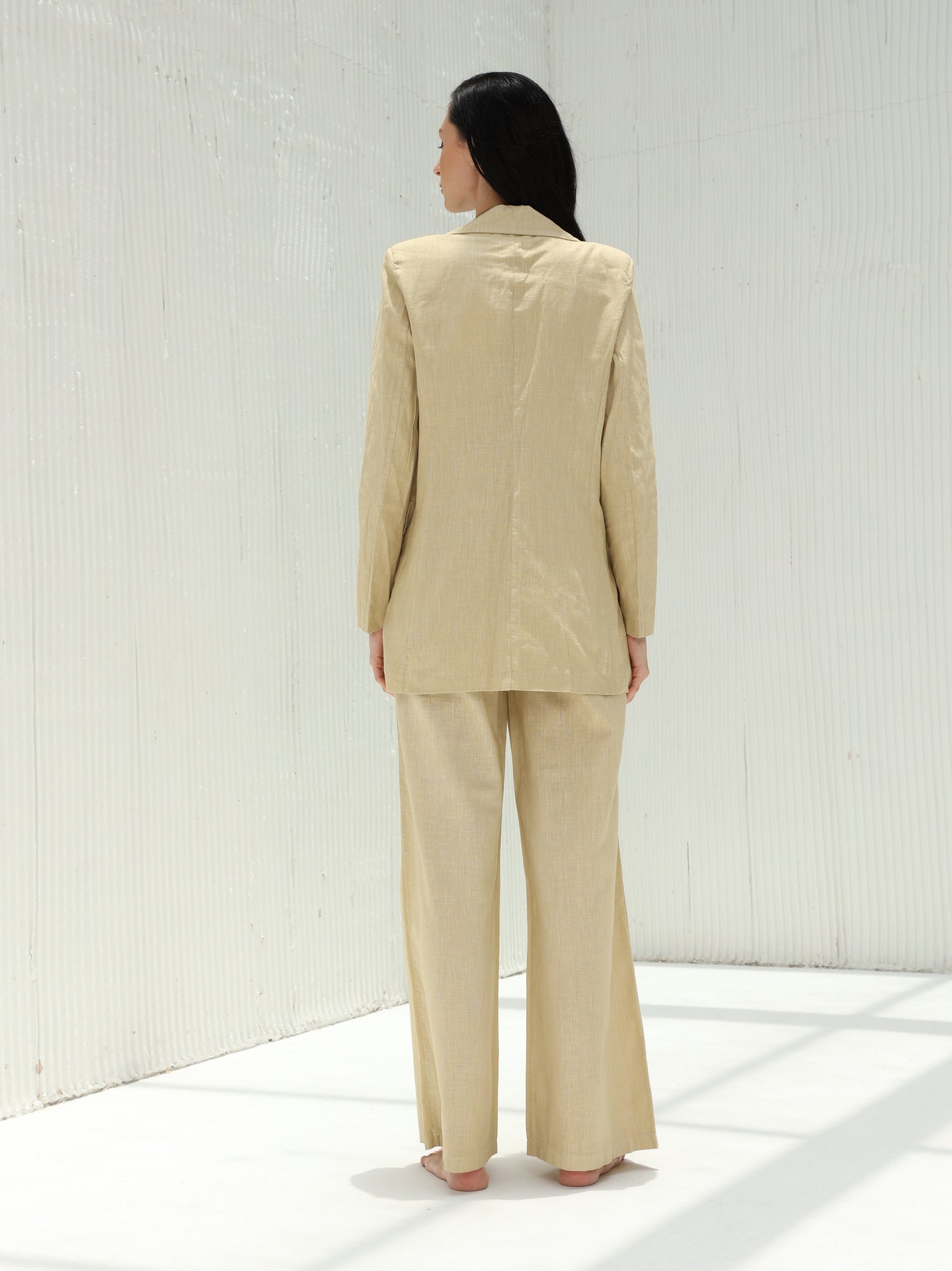 Piera Classic Linen Blazer from G Linen World - Hay - Back suit