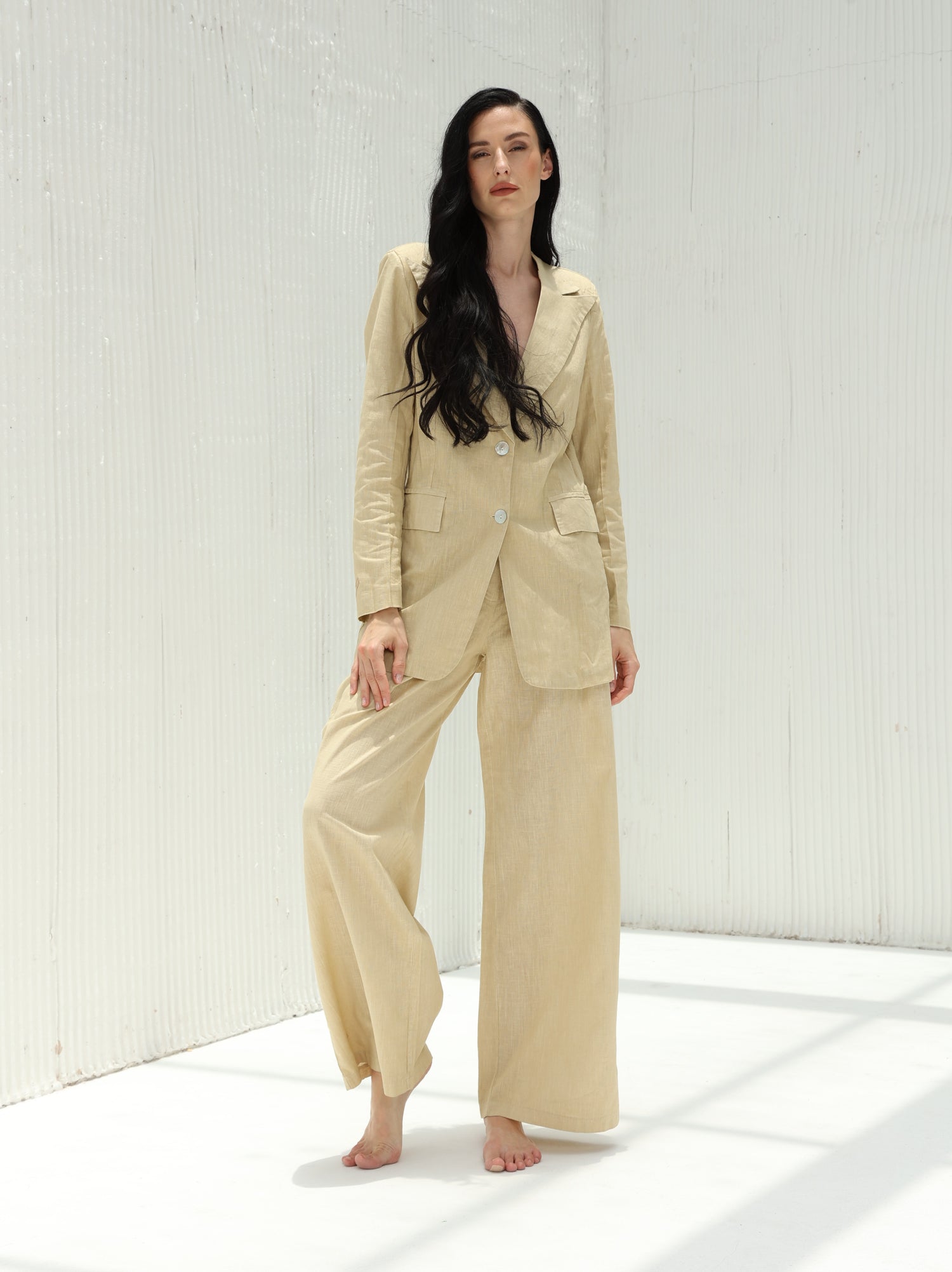Piera Classic Linen Blazer from G Linen World - Hay