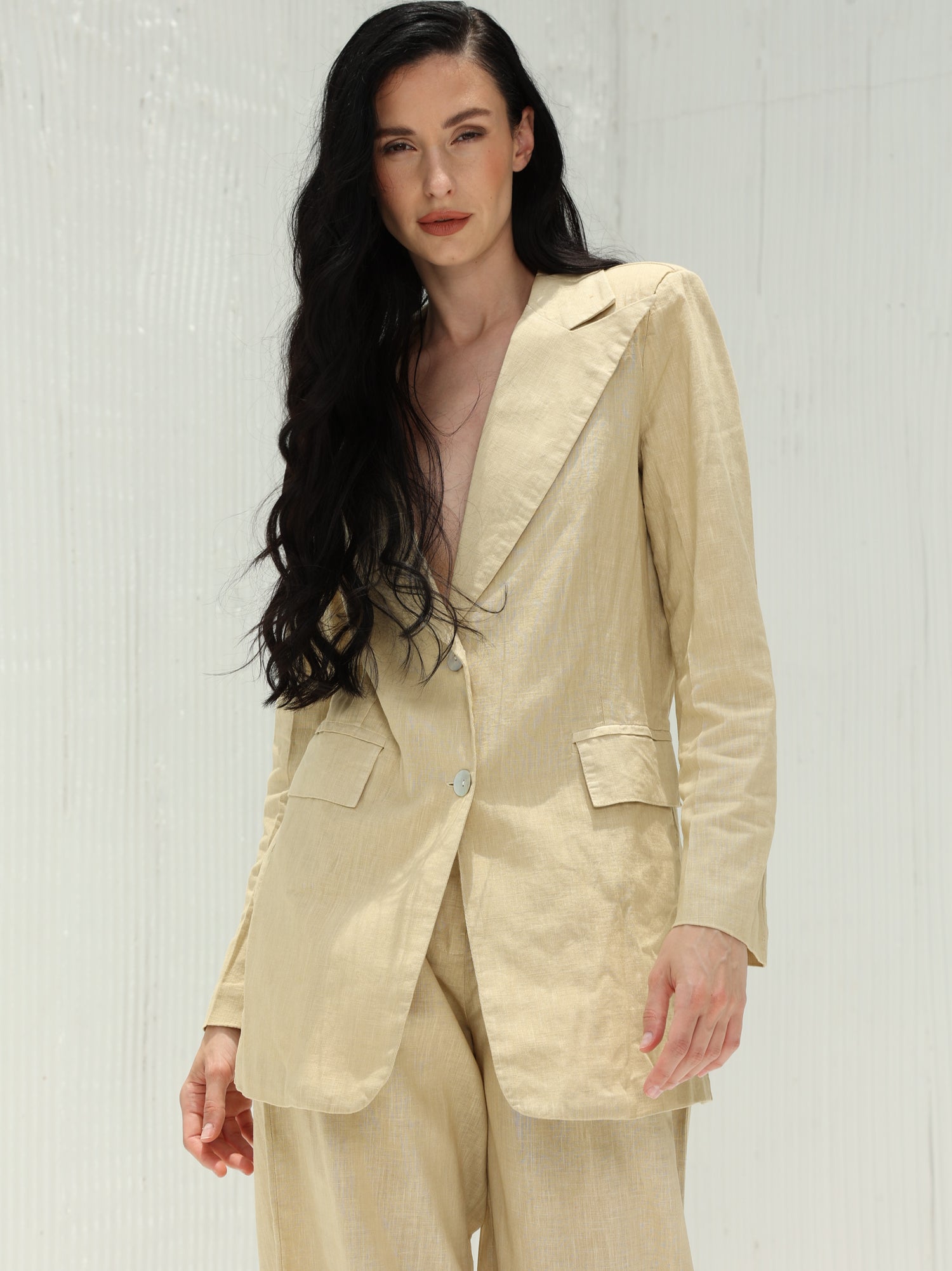 Piera Classic Linen Blazer from G Linen World - Hay - Front shot