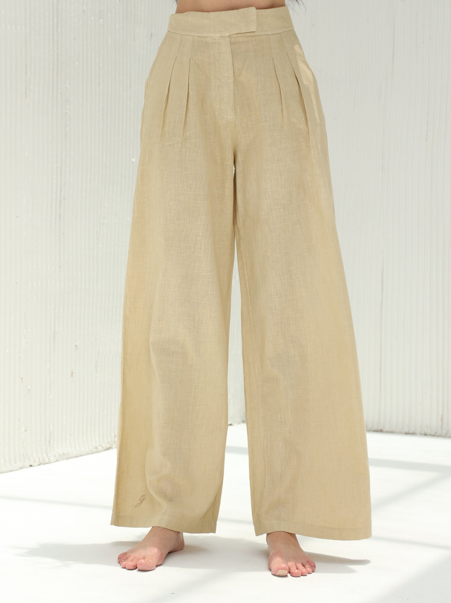 Piera Classic Linen Pants from G Linen World - Hay - Front shot