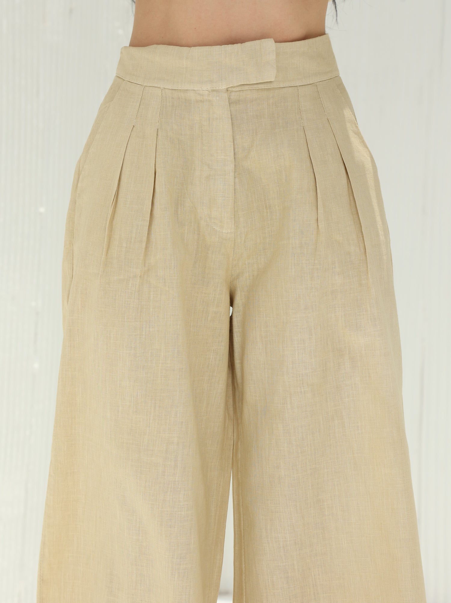 Piera Classic Linen Pants from G Linen World - Hay - Details
