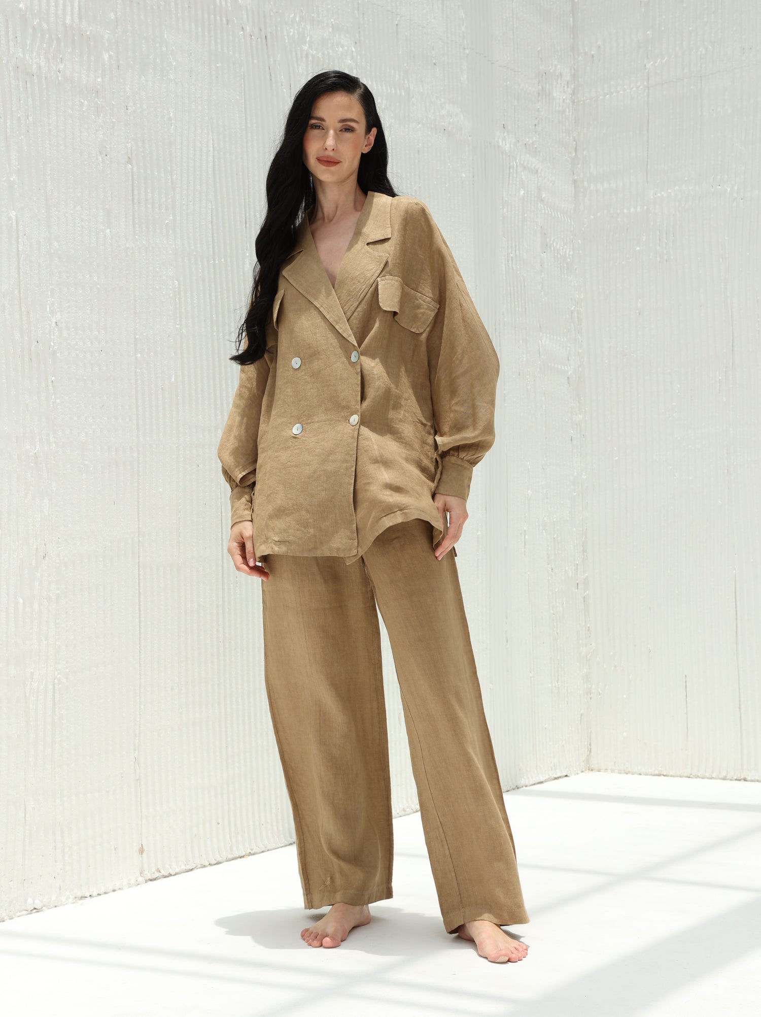 Fia Pure Linen Double-Breasted Blazer from G Linen World - Colonial - Coord set