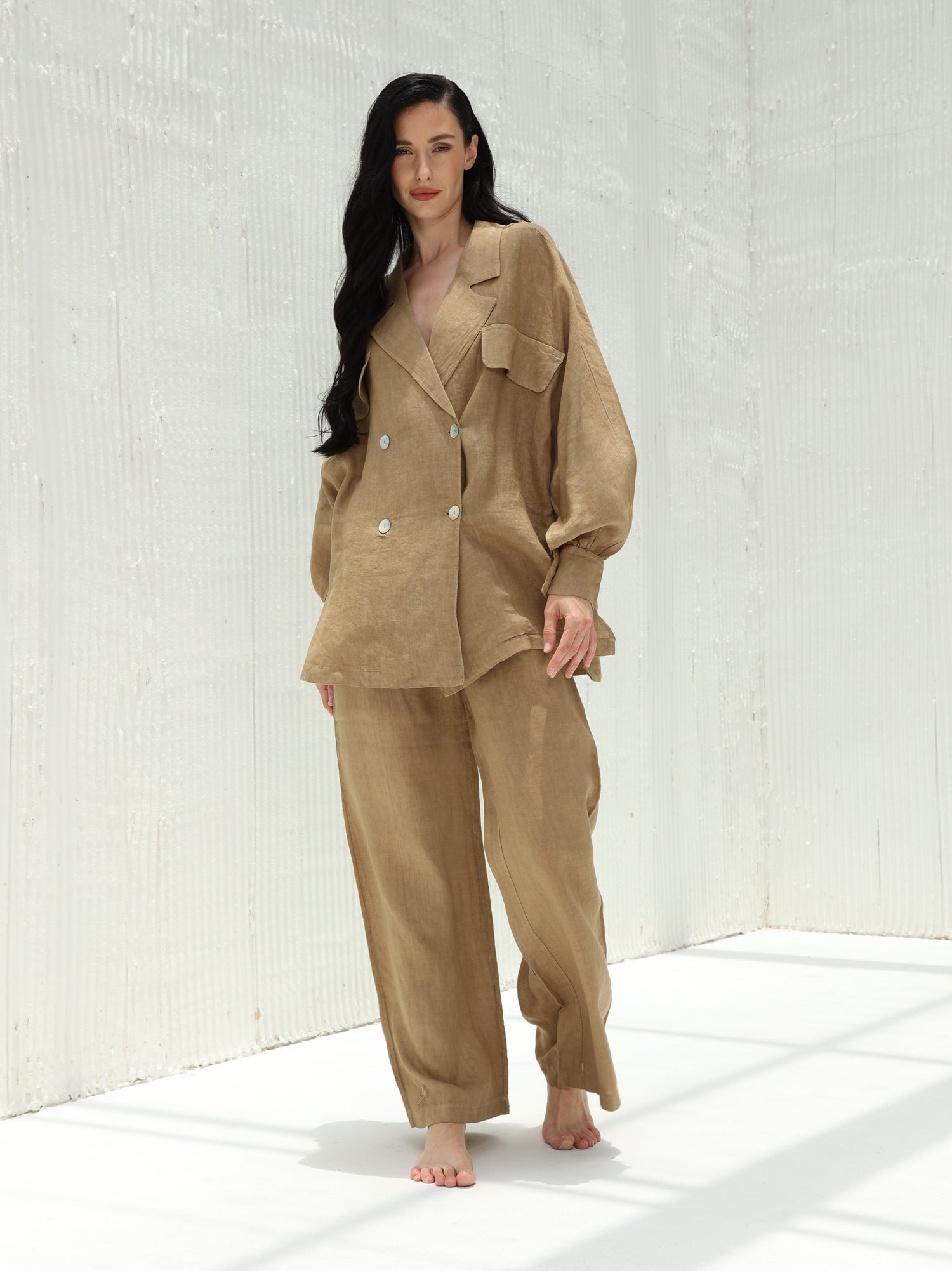 Fia Pure Linen Double-Breasted Blazer from G Linen World - Colonial - Coord set