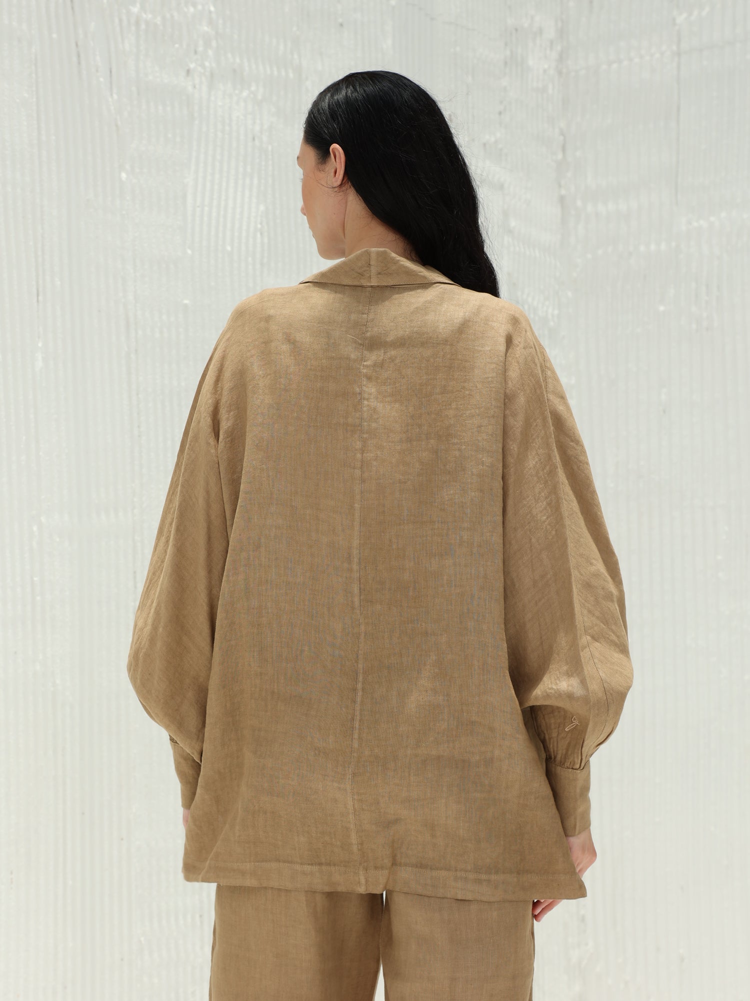 Fia Pure Linen Double-Breasted Blazer from G Linen World - Colonial - Back shot