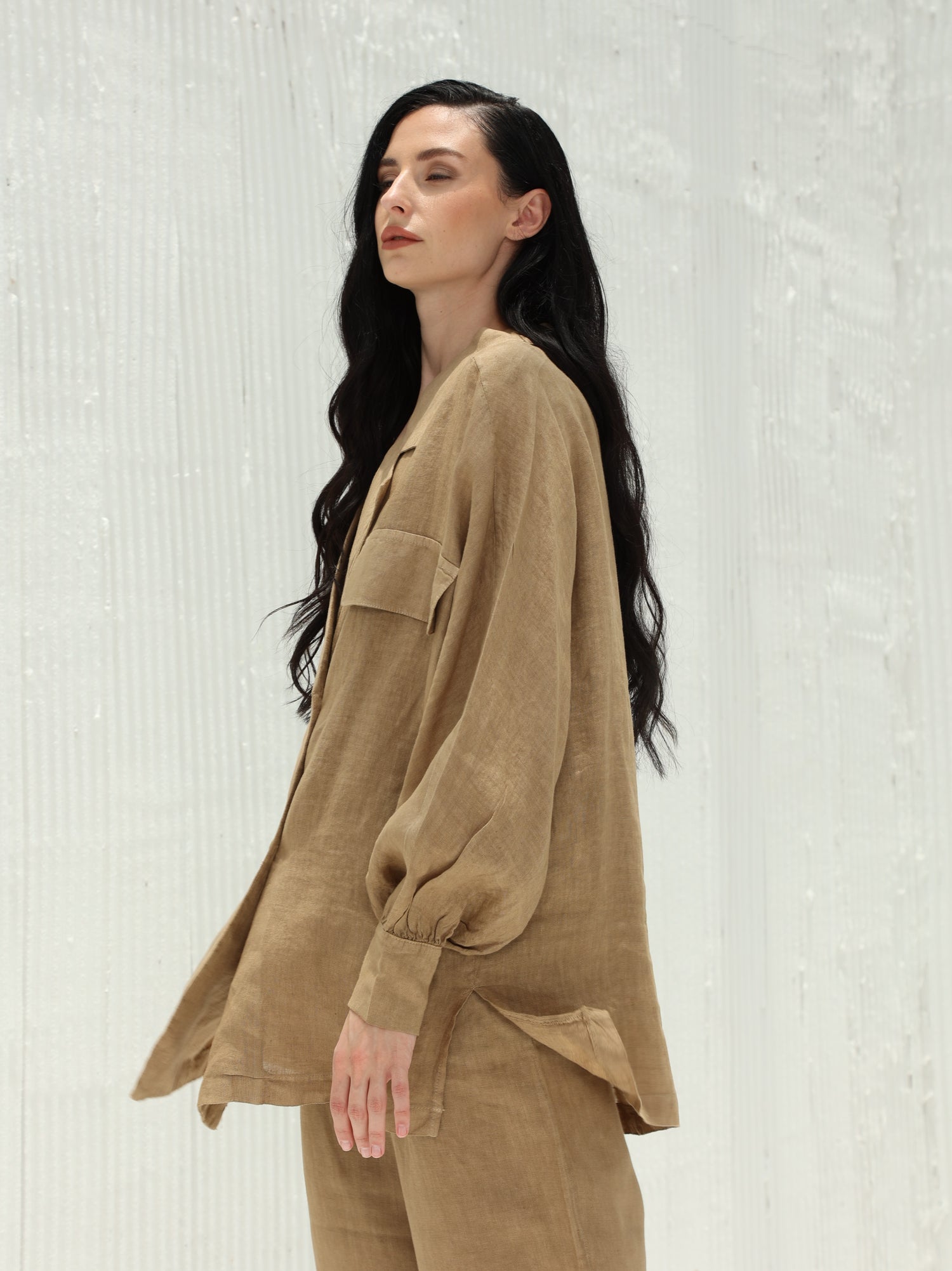 Fia Pure Linen Double-Breasted Blazer from G Linen World - Colonial - Side shot