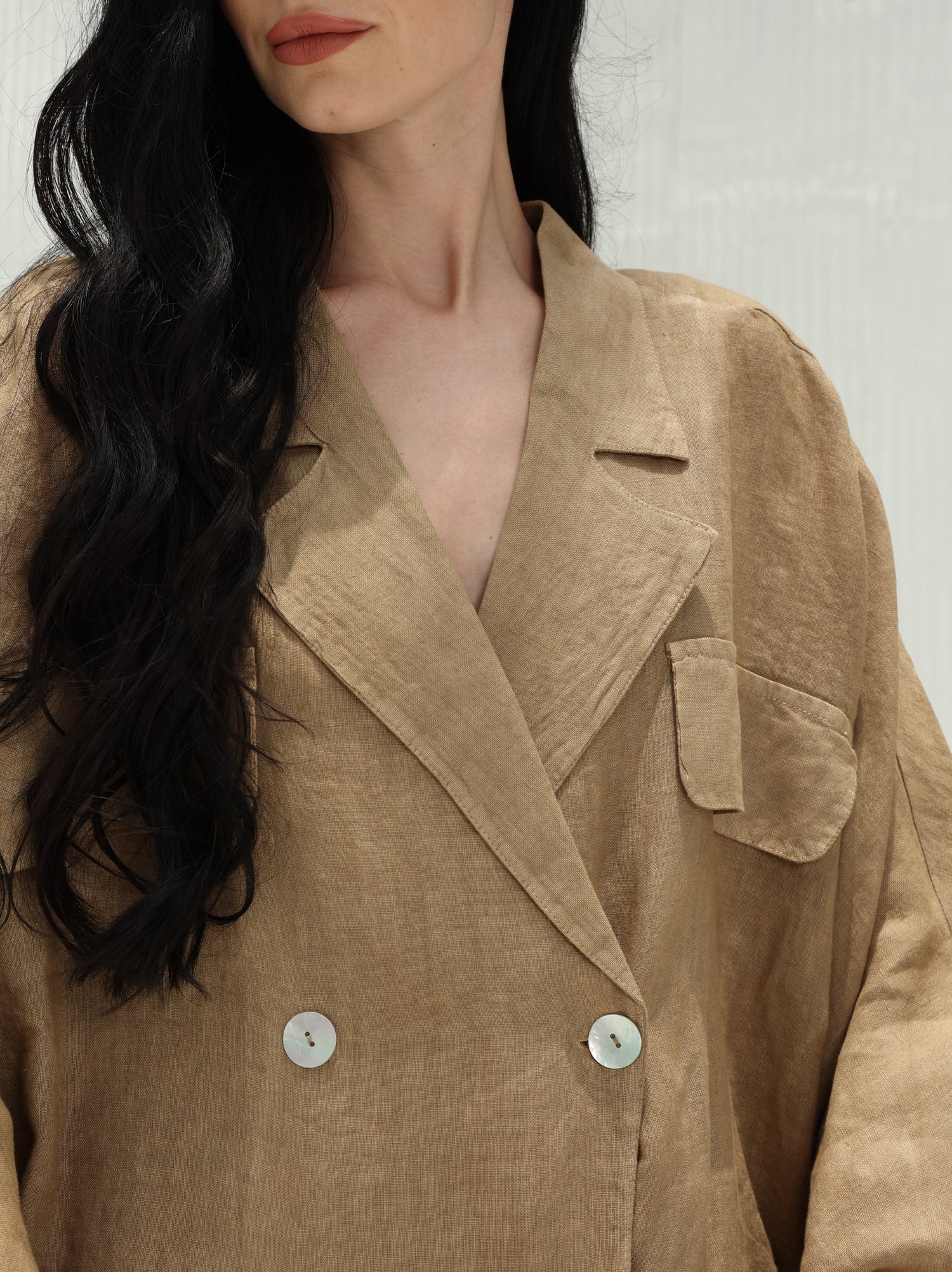 Fia Pure Linen Double-Breasted Blazer from G Linen World - colonial - Close up shot