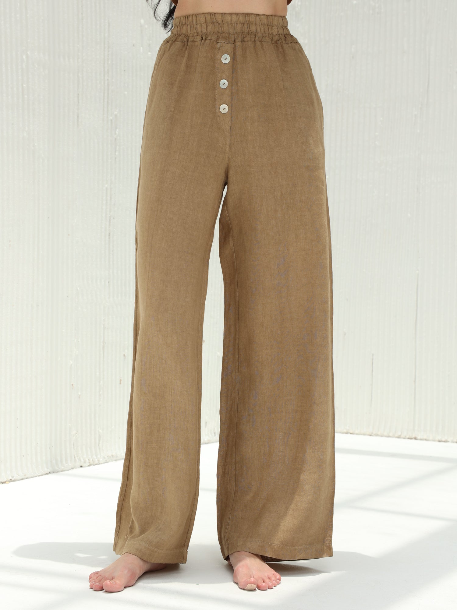 Fia Pure Linen Wide-leg Pants from G Linen World - Colonial - Front shot