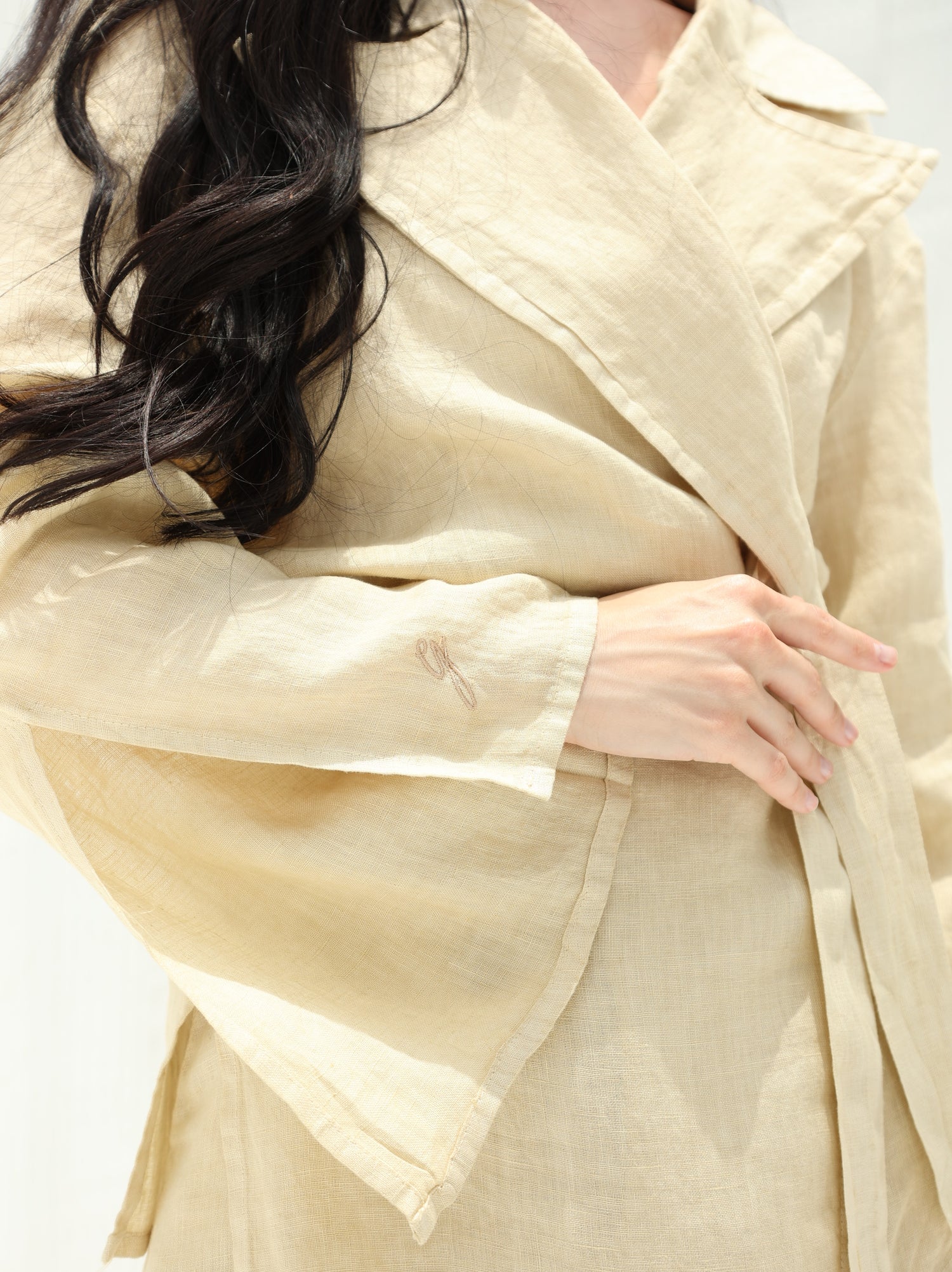 Sofia Pure Linen Blazer From G Linen World - Hay - Details
