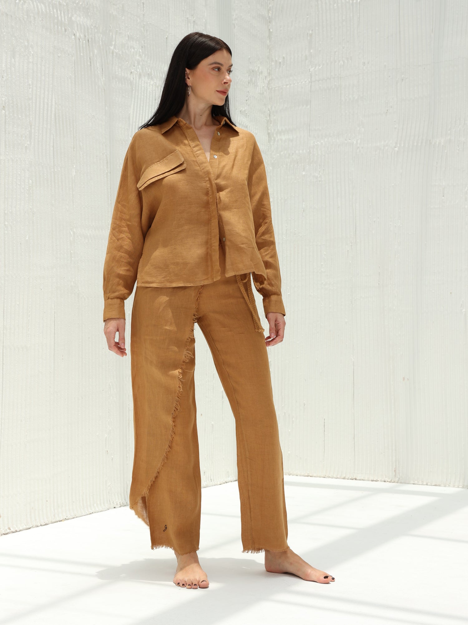 Lia Pure Linen Shirt from G Linen World - Acorn - Coord pants and shirt set