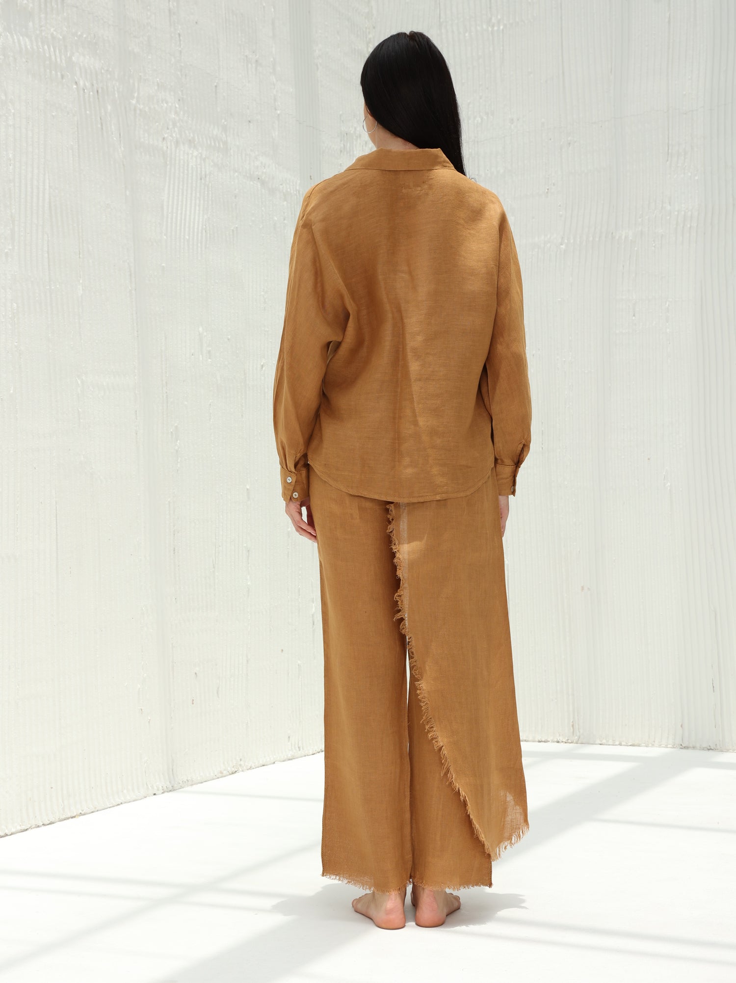 Lia Pure Linen Shirt from G Linen World - Acorn - Back shot