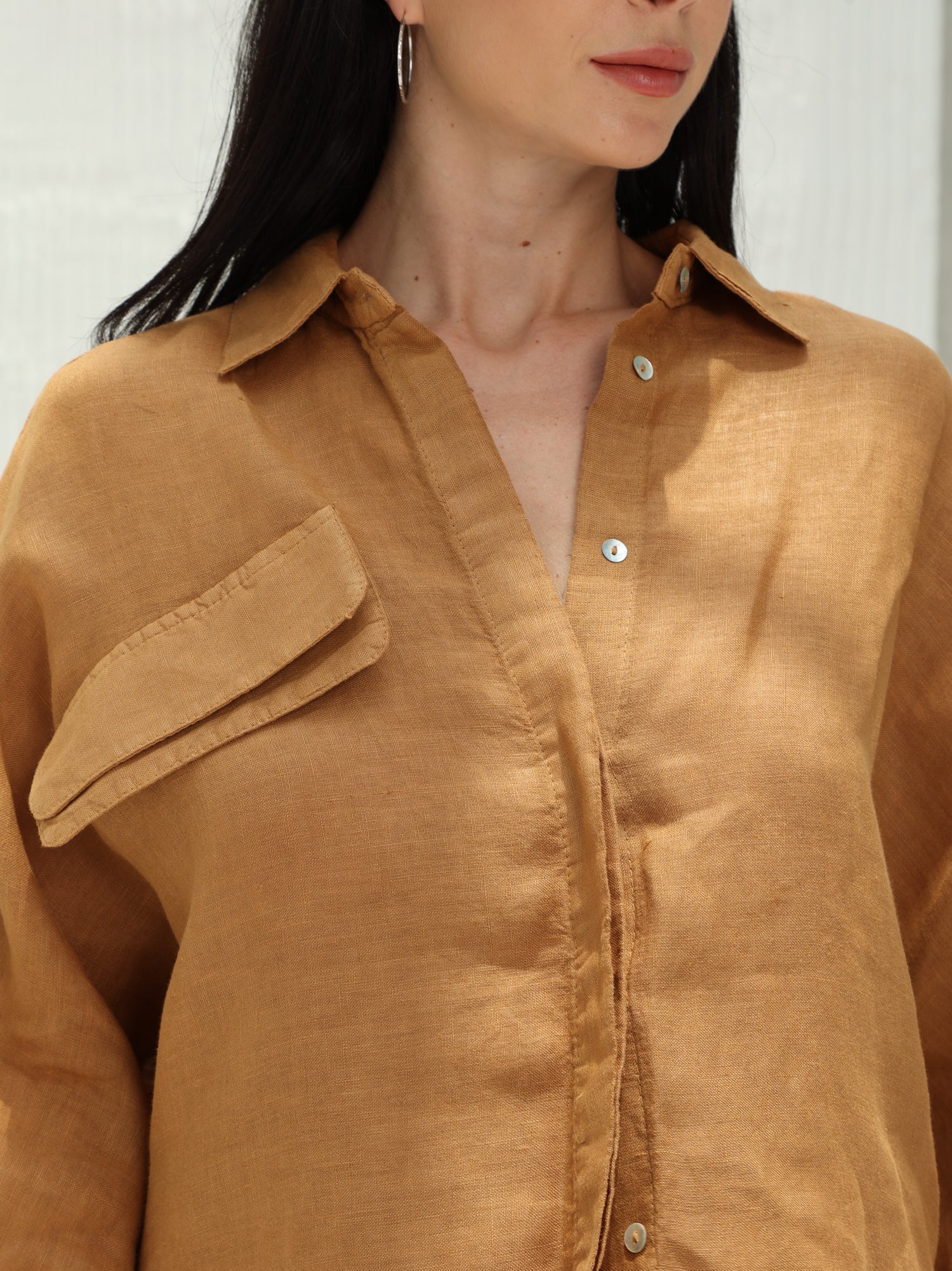 Lia Pure Linen Shirt from G Linen World - Acorn - Details