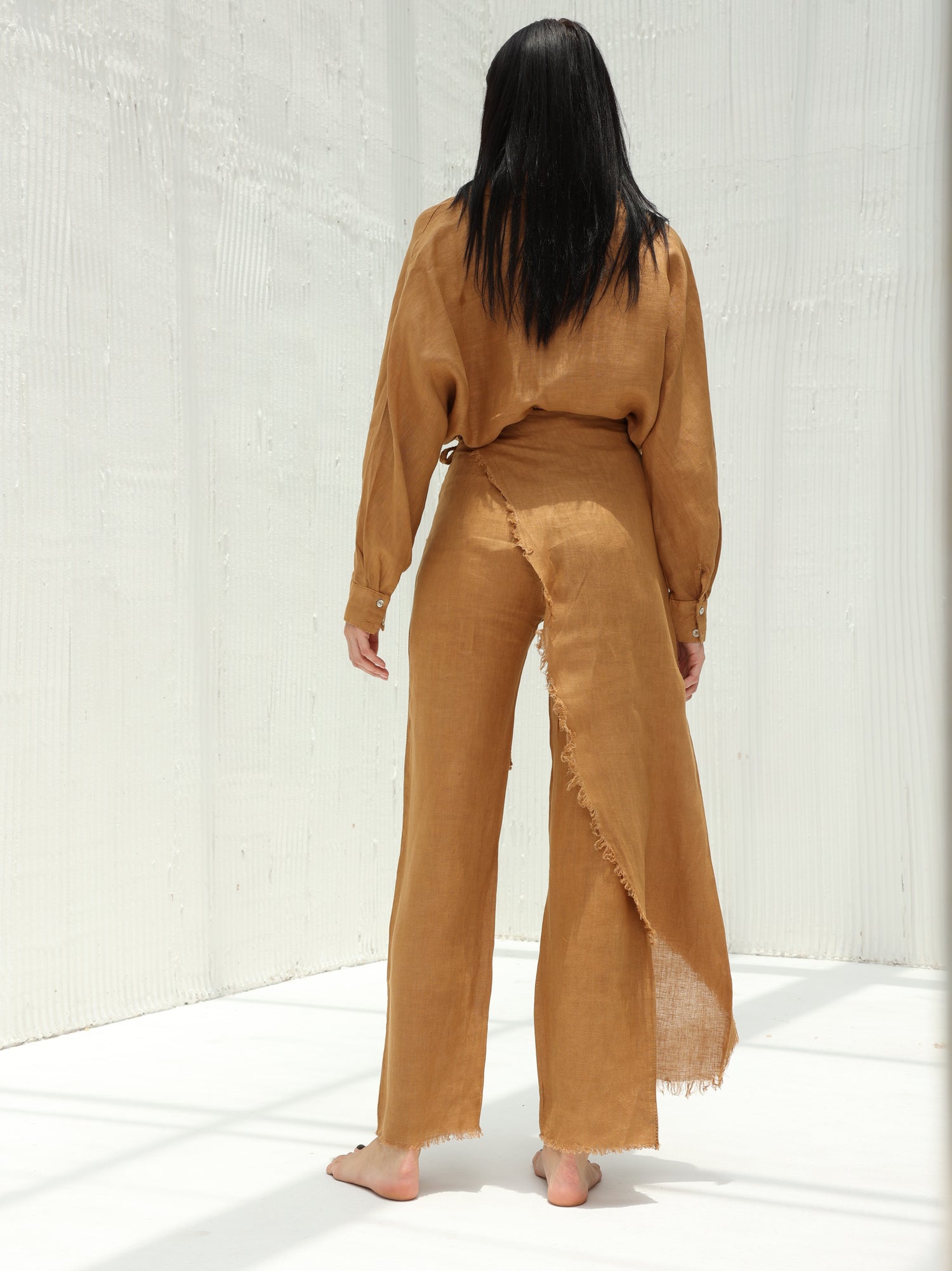 Lia Pure Linen Wrap Skirt Pants by G Linen  - Acorn  - Coord set back