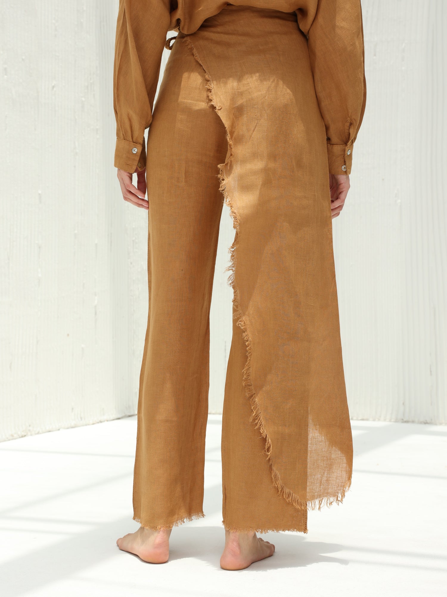 Lia Pure Linen Wrap Skirt Pants by G Linen  - Acorn  - Back shot
