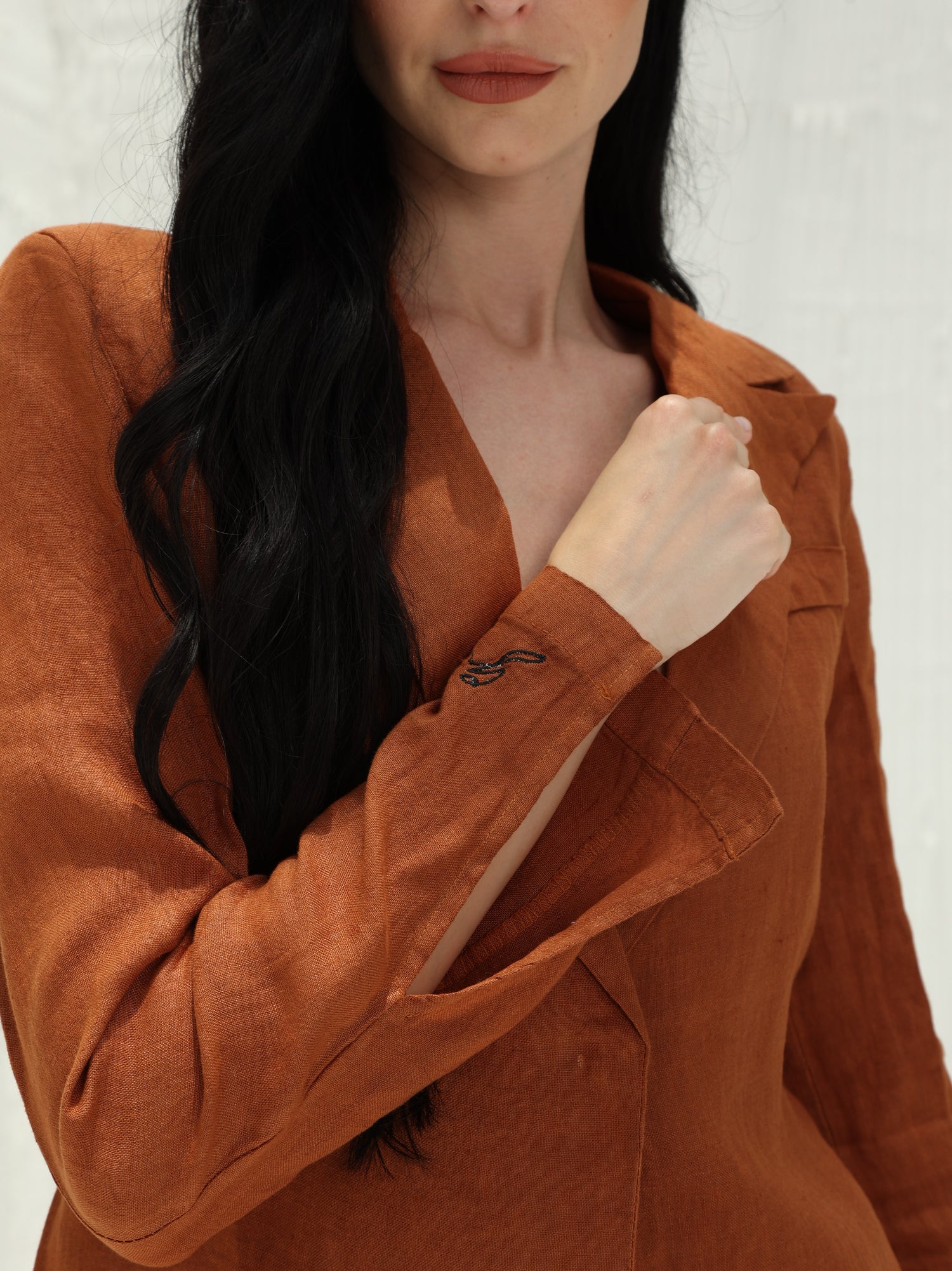 Eva 100% Linen Shirt by G Linen World - Siene - Details