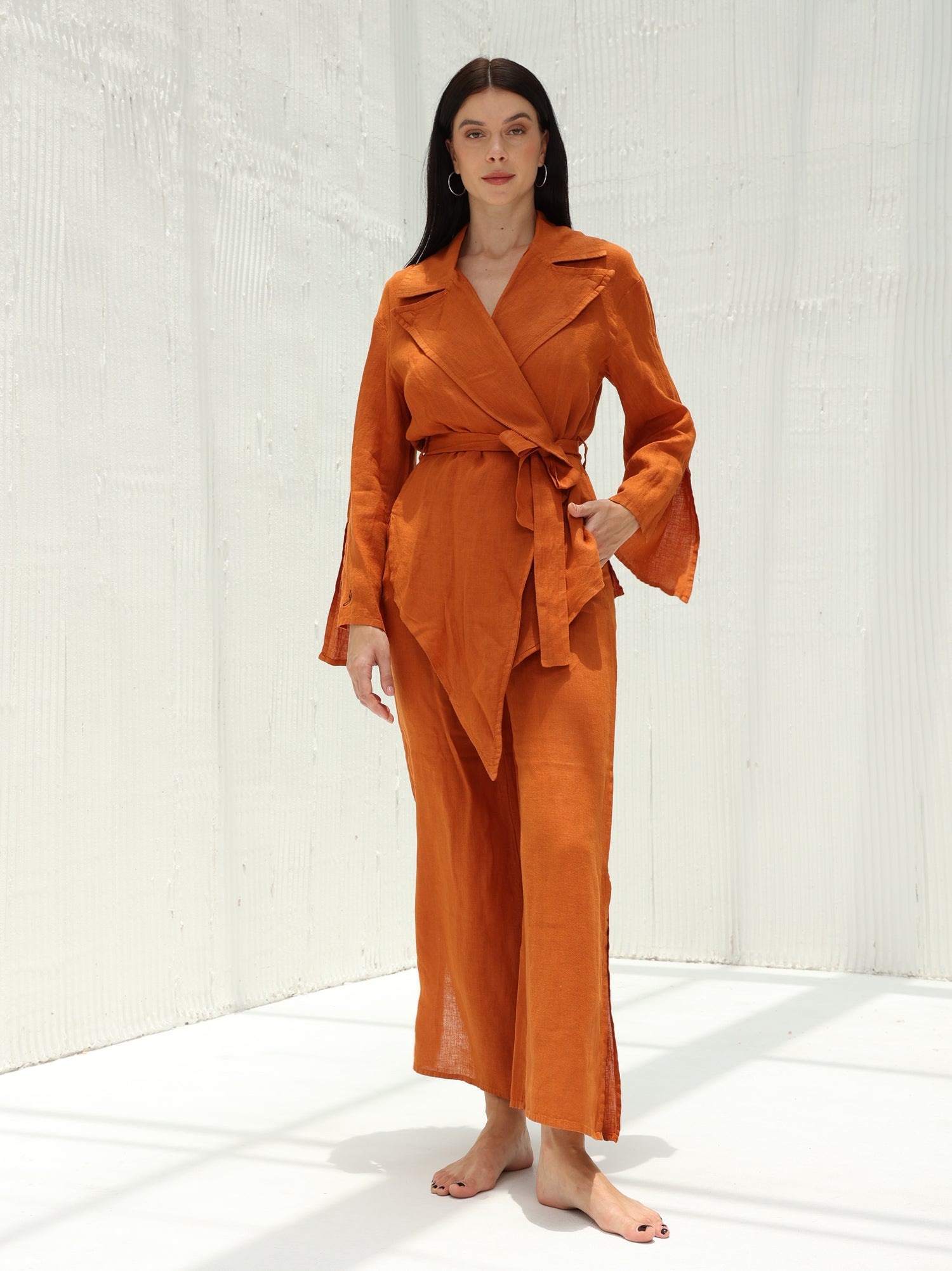 Sofia Pure Linen Blazer From G Linen World - Rust - Coord set