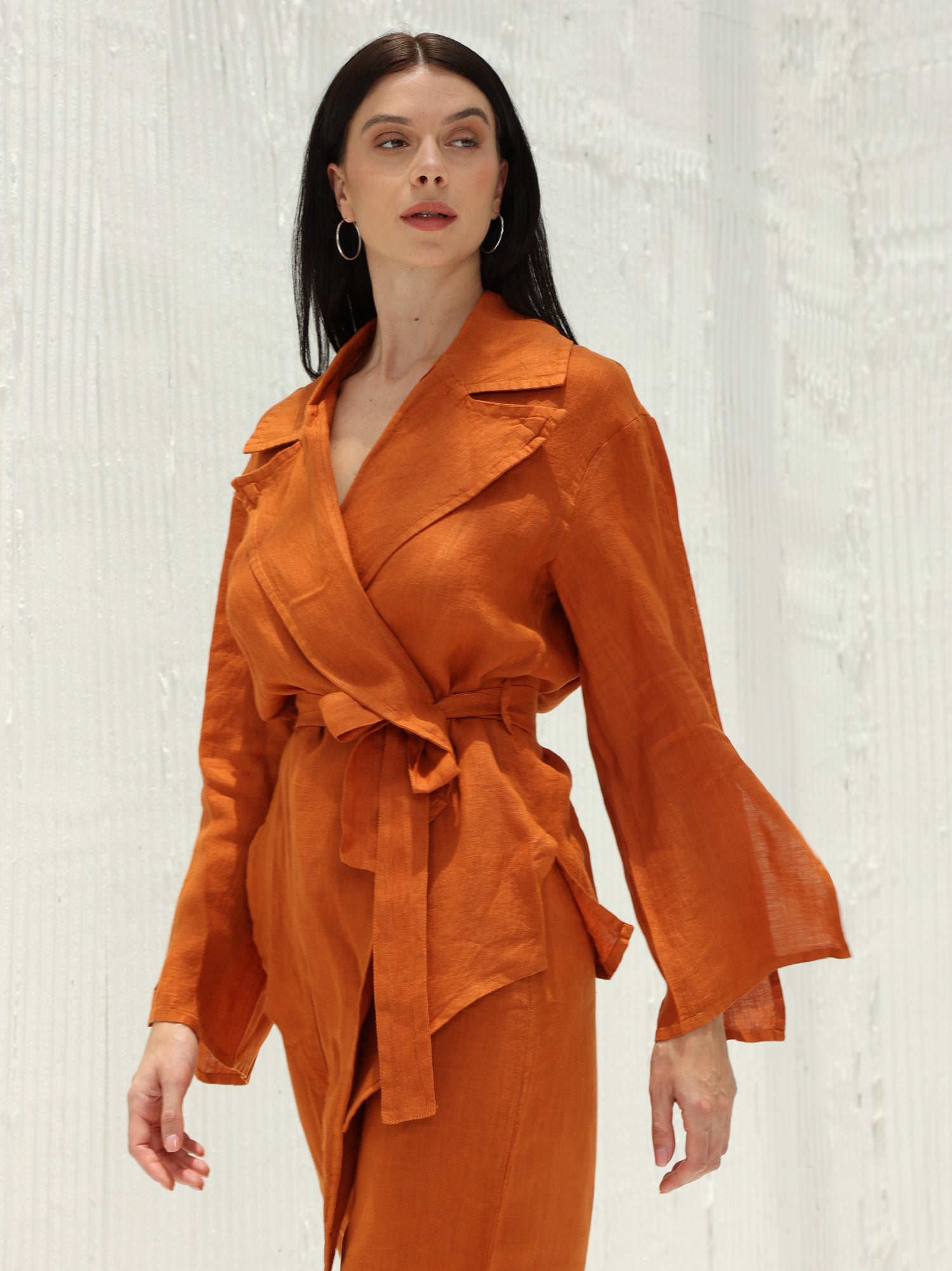 Sofia Pure Linen Blazer From G Linen World - Rust - Details