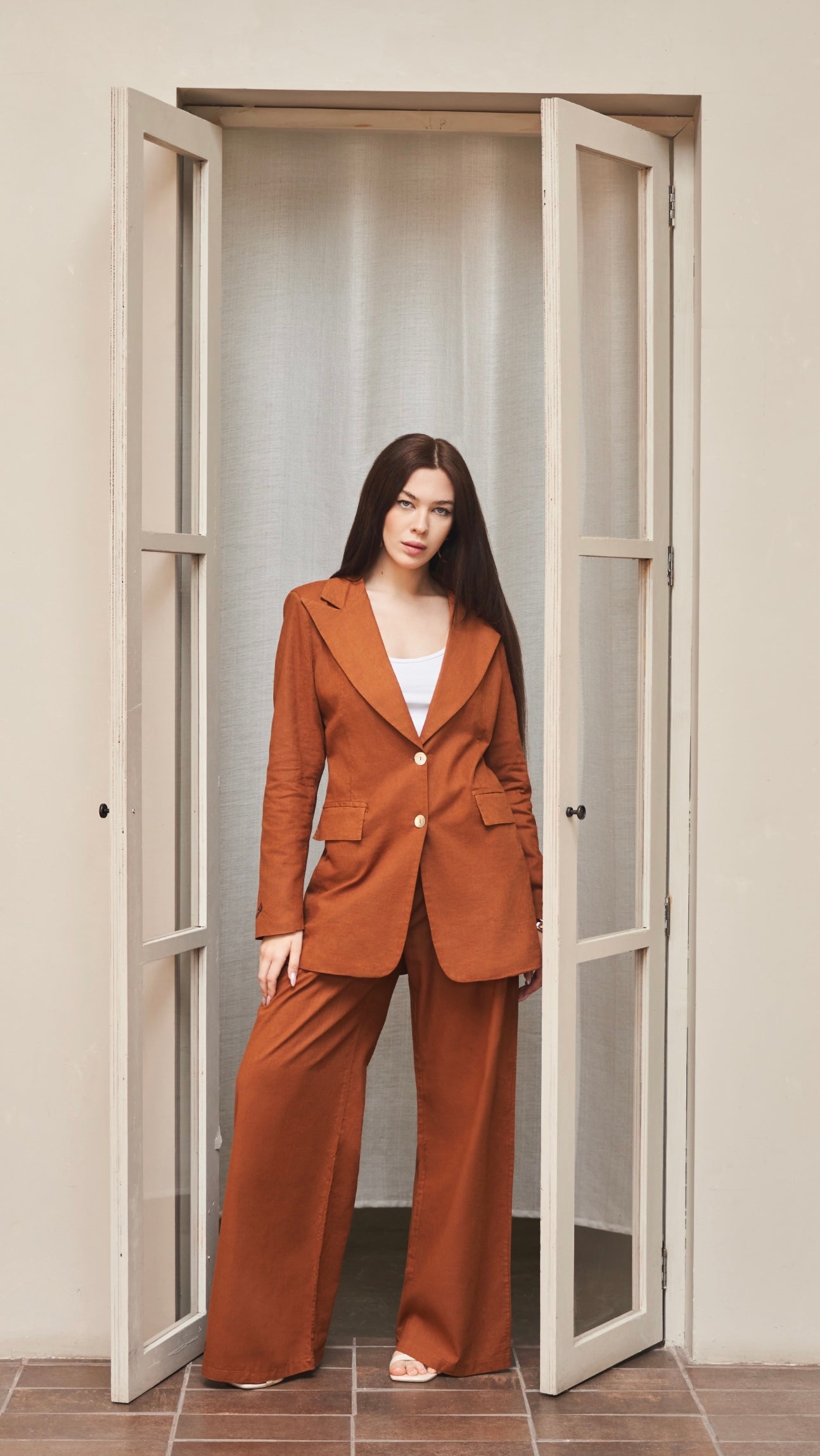 Piera Classic Pure Linen Full Length Pants