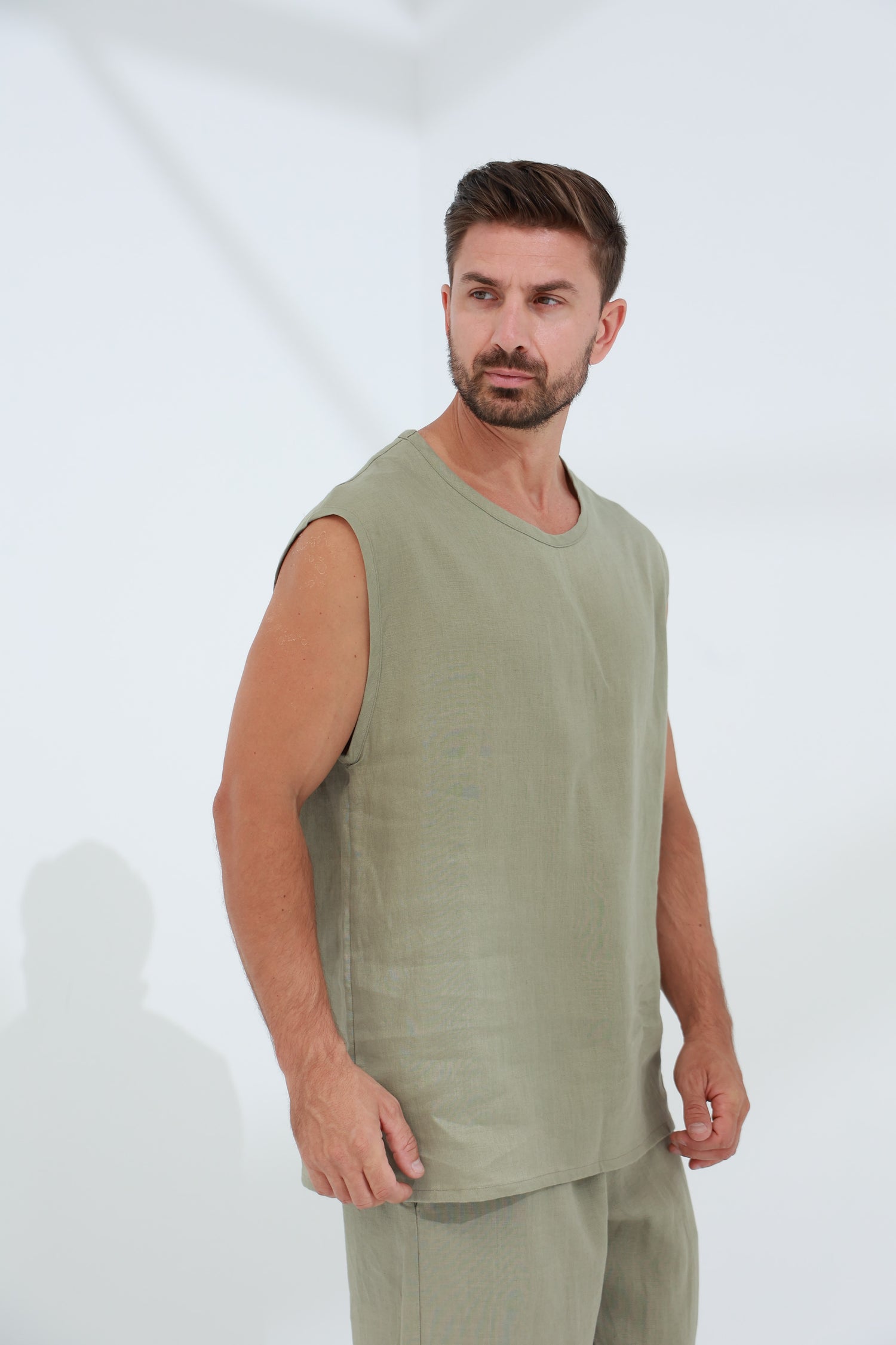 Commode Men's 100% Linen Top Green | G Linen World