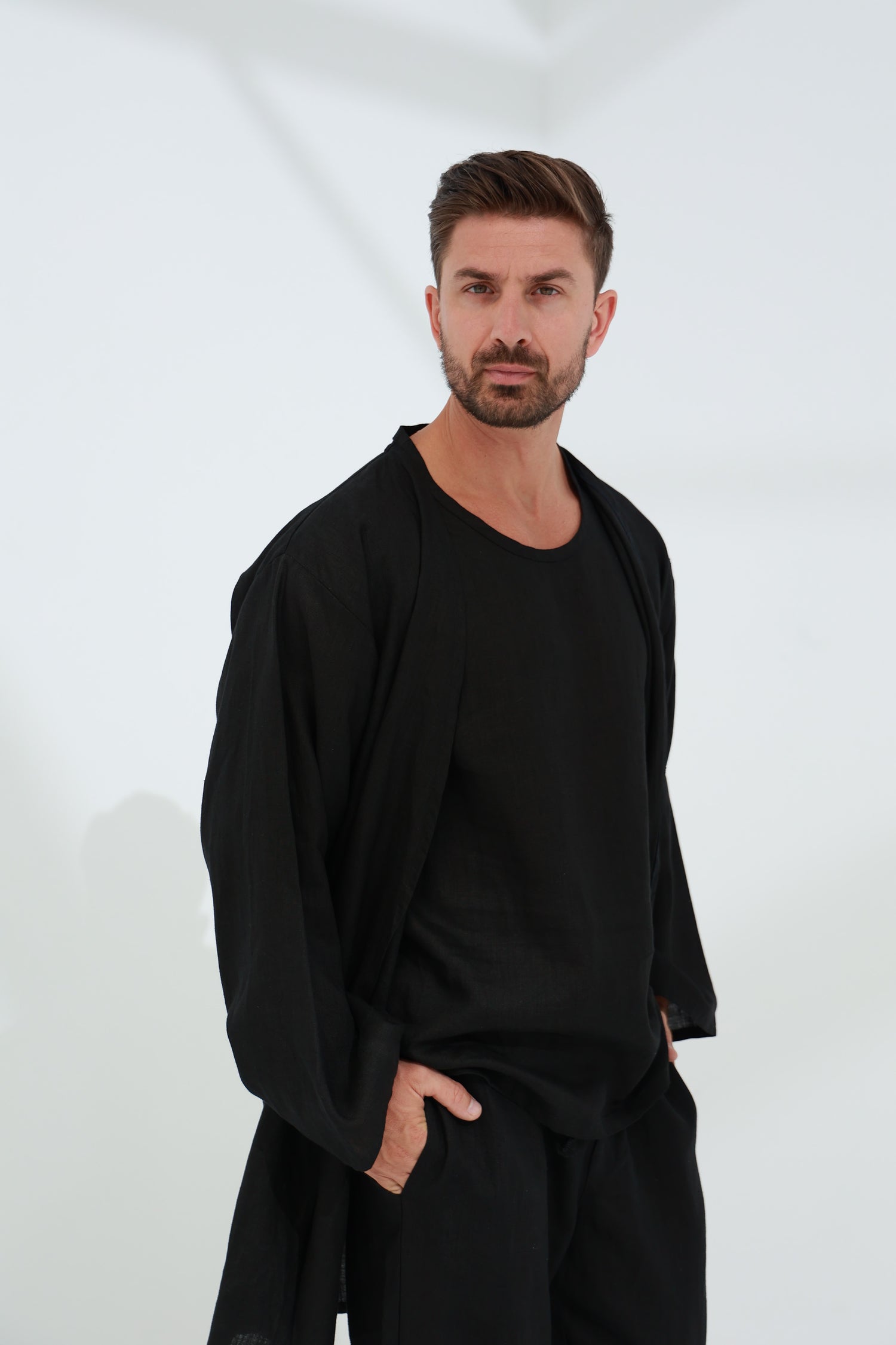 Commode Men's 100% Linen Top Black | G Linen World