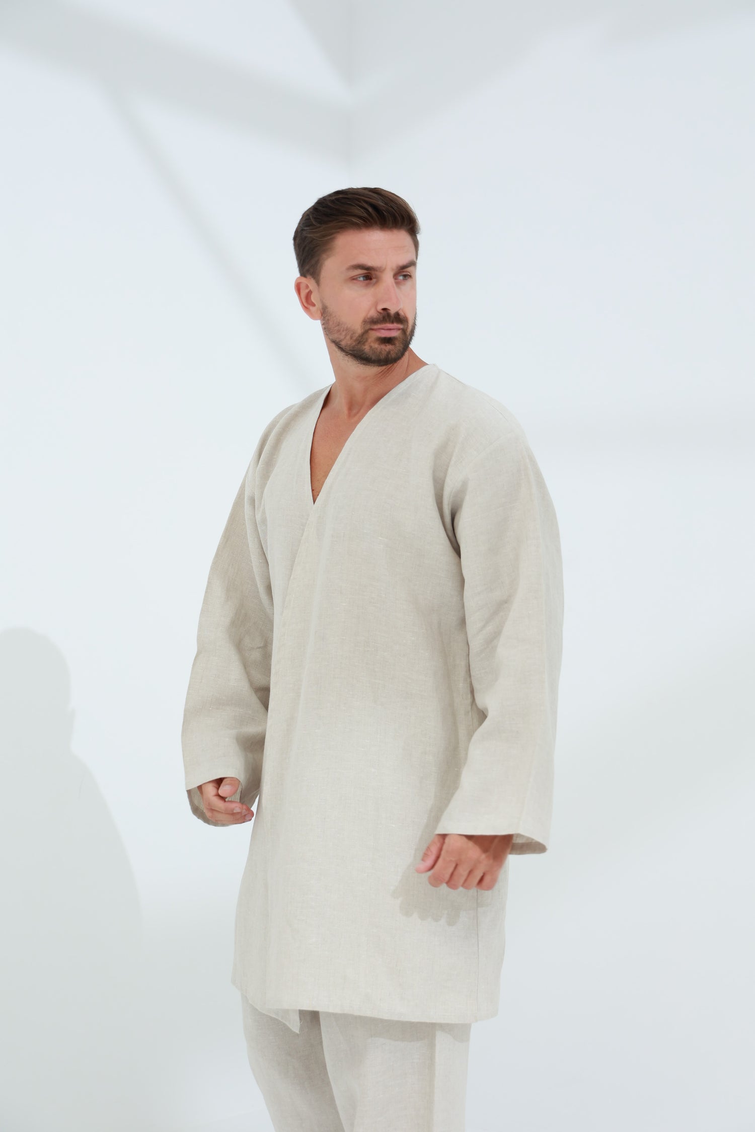 Leggera Men's Linen Cardigan Beige - G Linen World