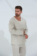 Ditta Men's 100% Linen Top in Beige | G Linen World