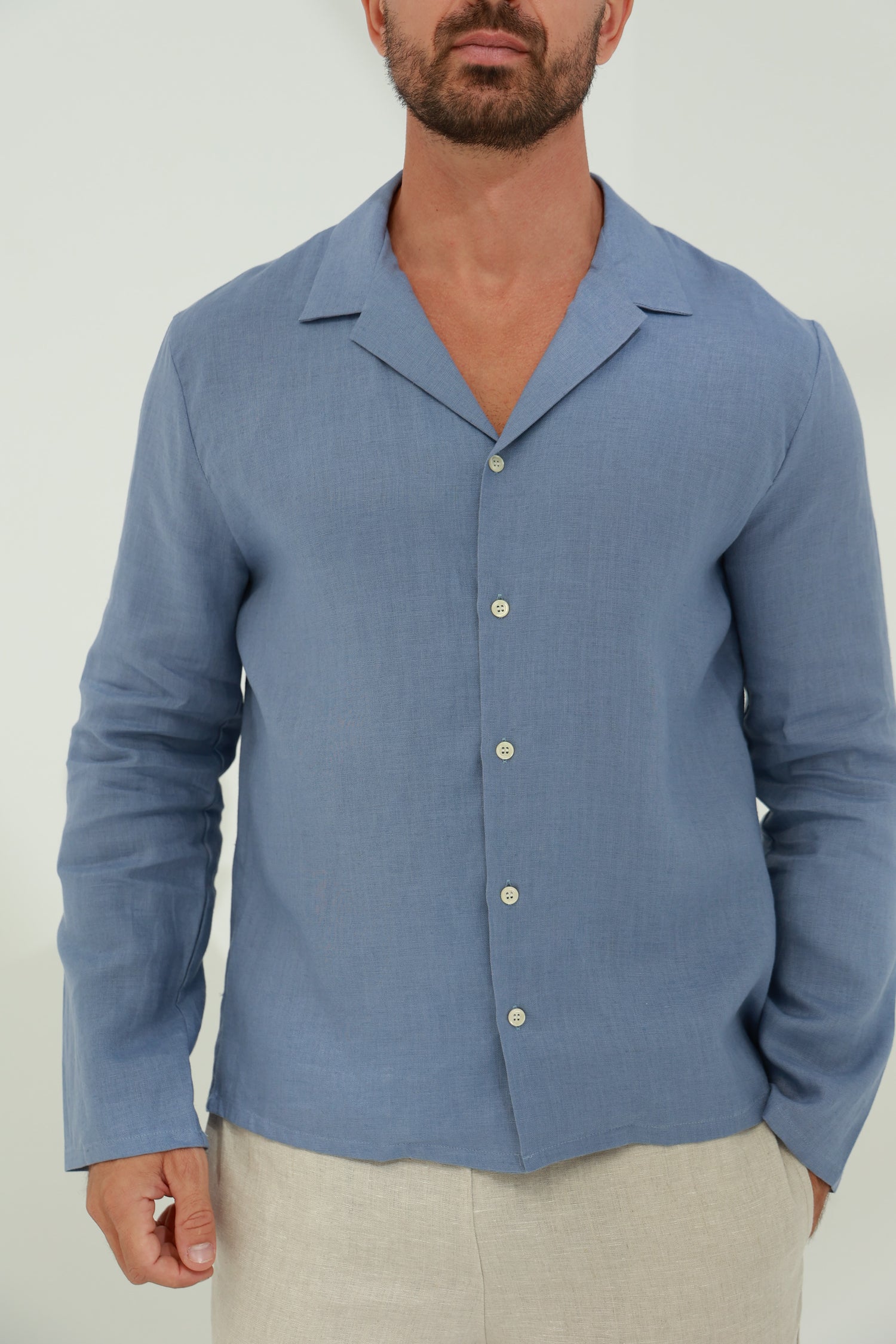 Occhi Men's 100% Linen Shirt - Blue