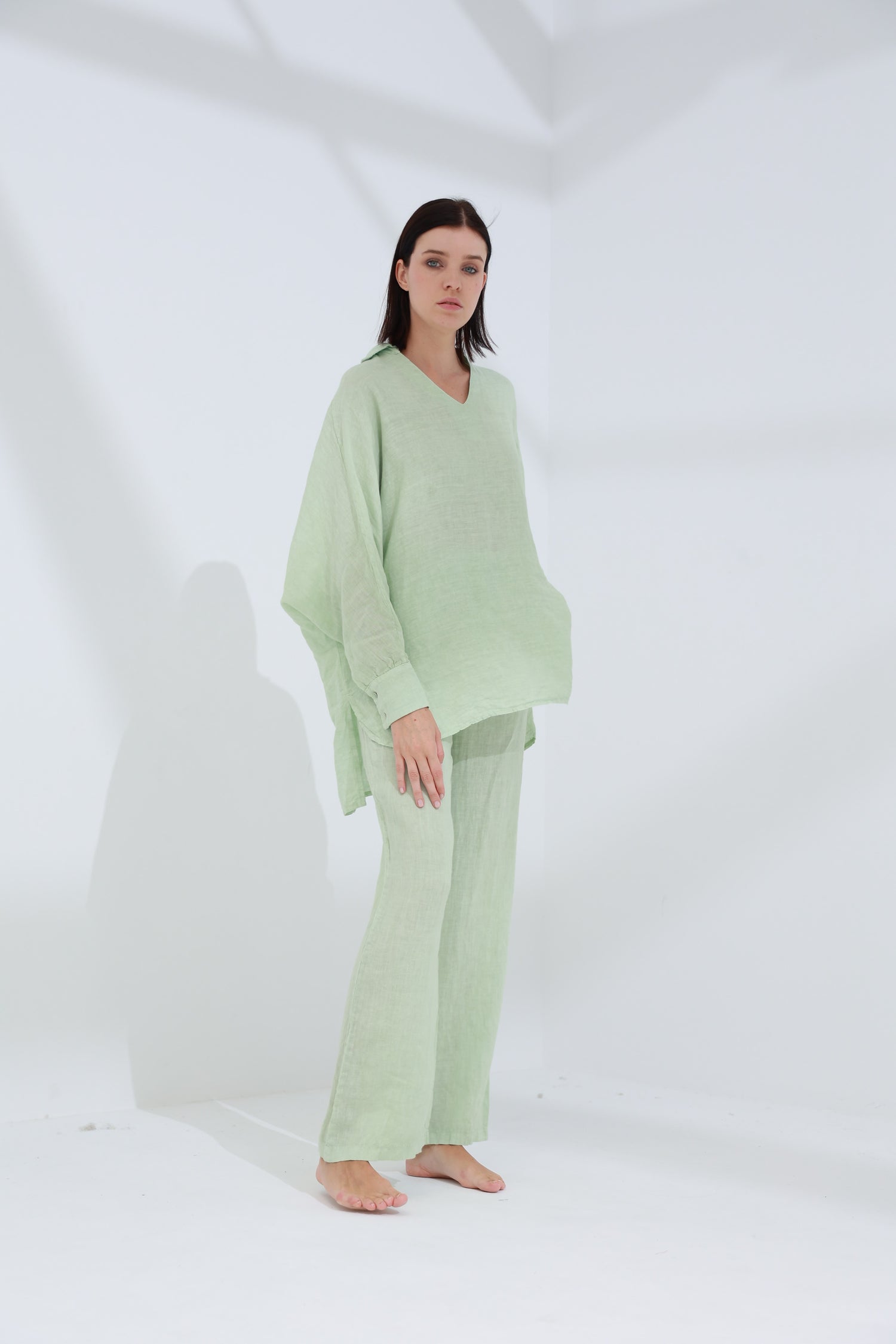 Armonia Straight Leg Linen Pants Verdino | G Linen World