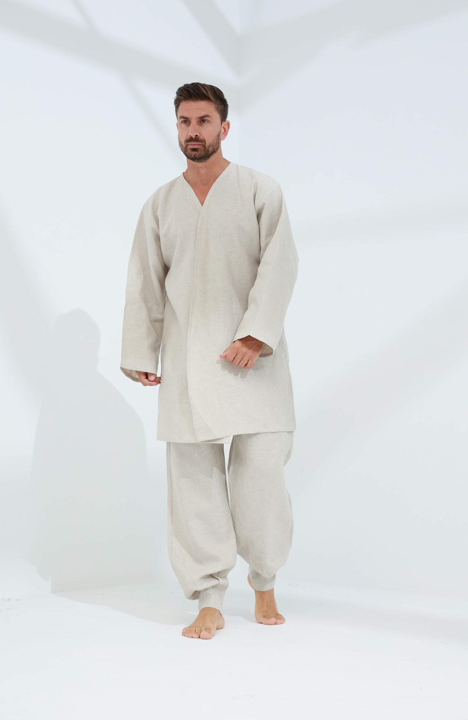 Leggera Men's Linen Cardigan Beige - G Linen World