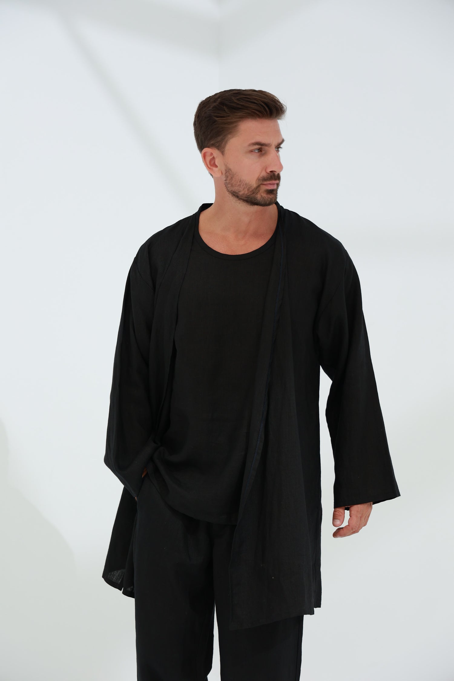 Leggera Men's Linen Cardigan Black - G Linen World